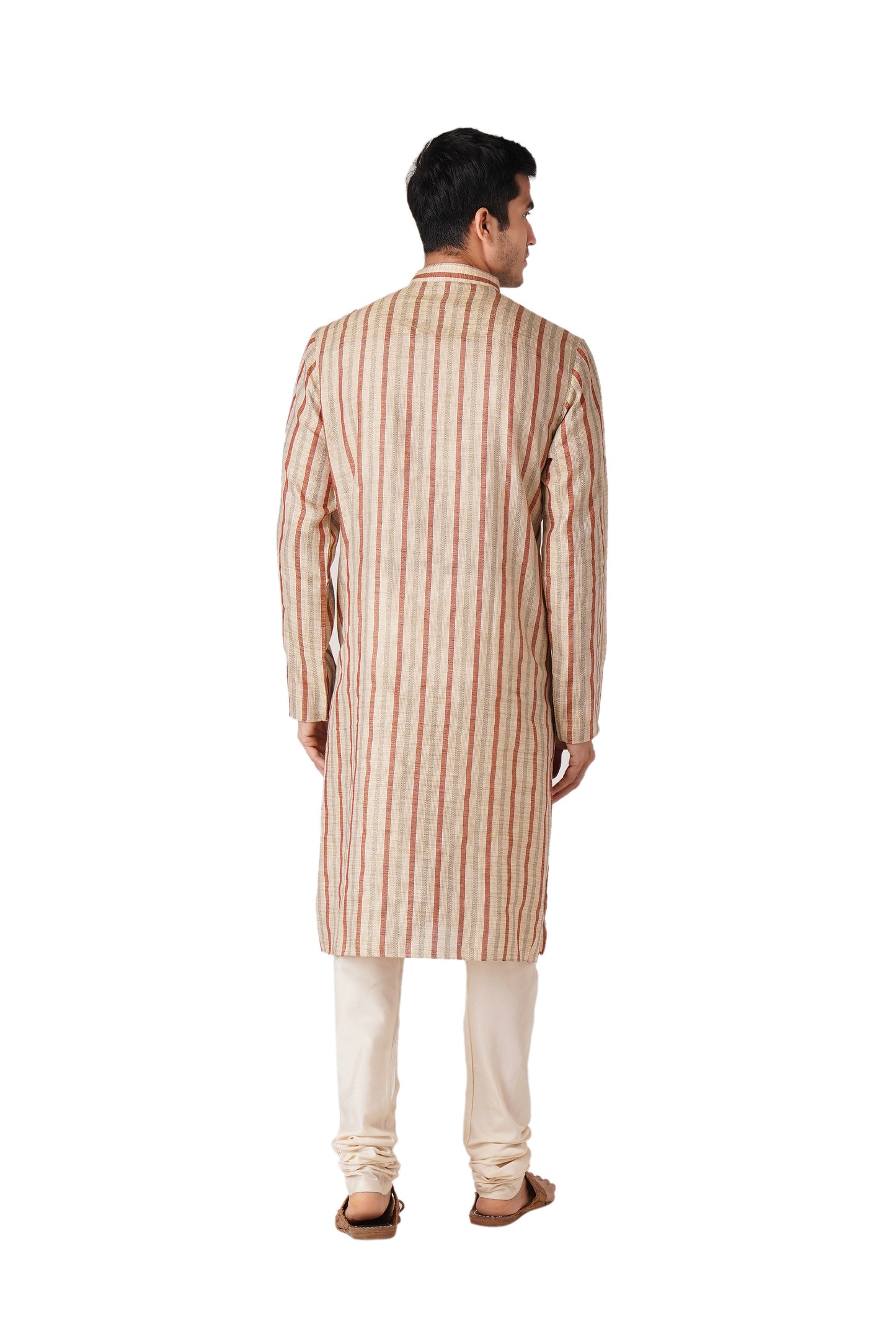Full Sleeve Striped Kurta and Churidar Set in Multicolor Pure Cotton