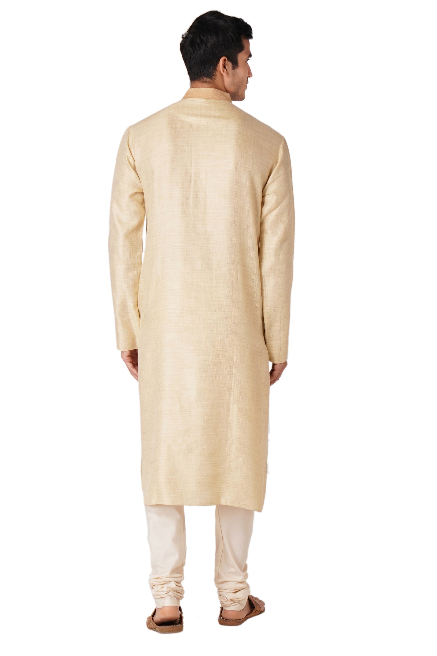 Full Sleeve Geometric Print Kurta and Churidar Set in Beige Pure Cotton
