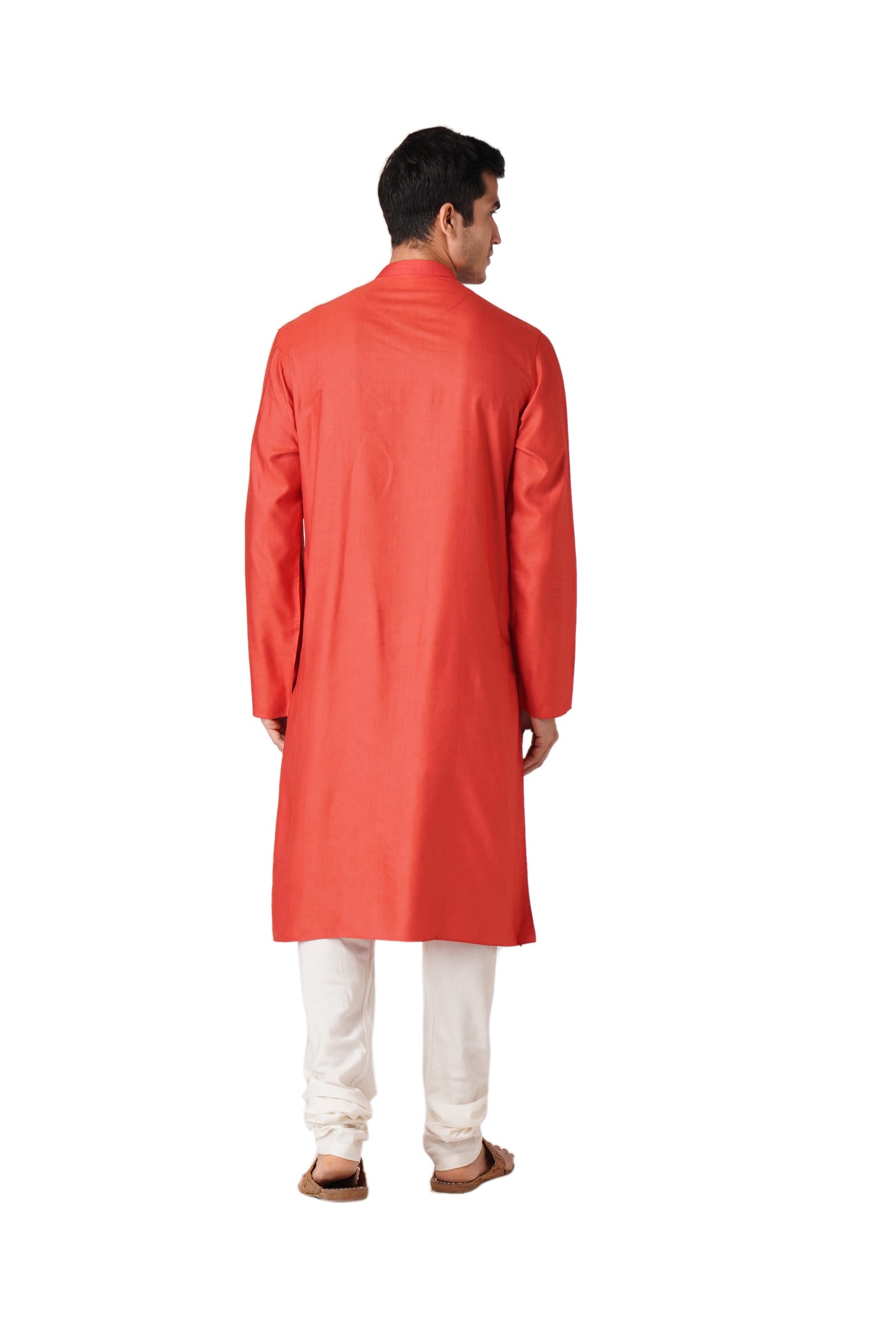 Full Sleeve Solid Kurta and Churidar Set in Red Cotton Silk