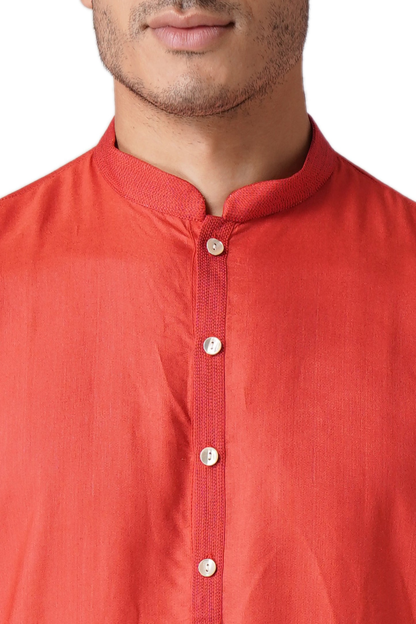 Full Sleeve Solid Kurta and Churidar Set in Red Cotton Silk