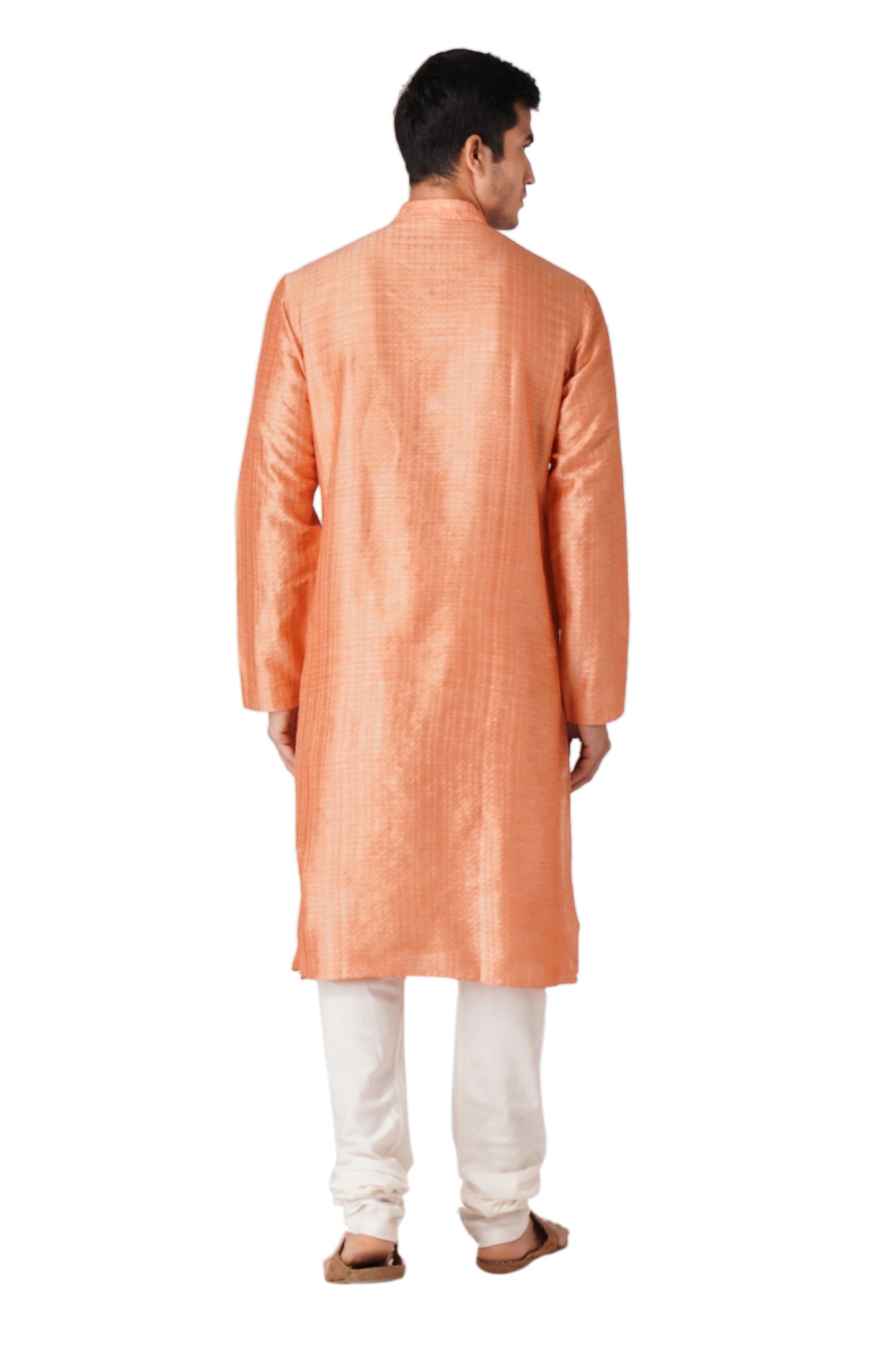 Full Sleeve Self Design Kurta and Churidar Set in Orange Pure Cotton