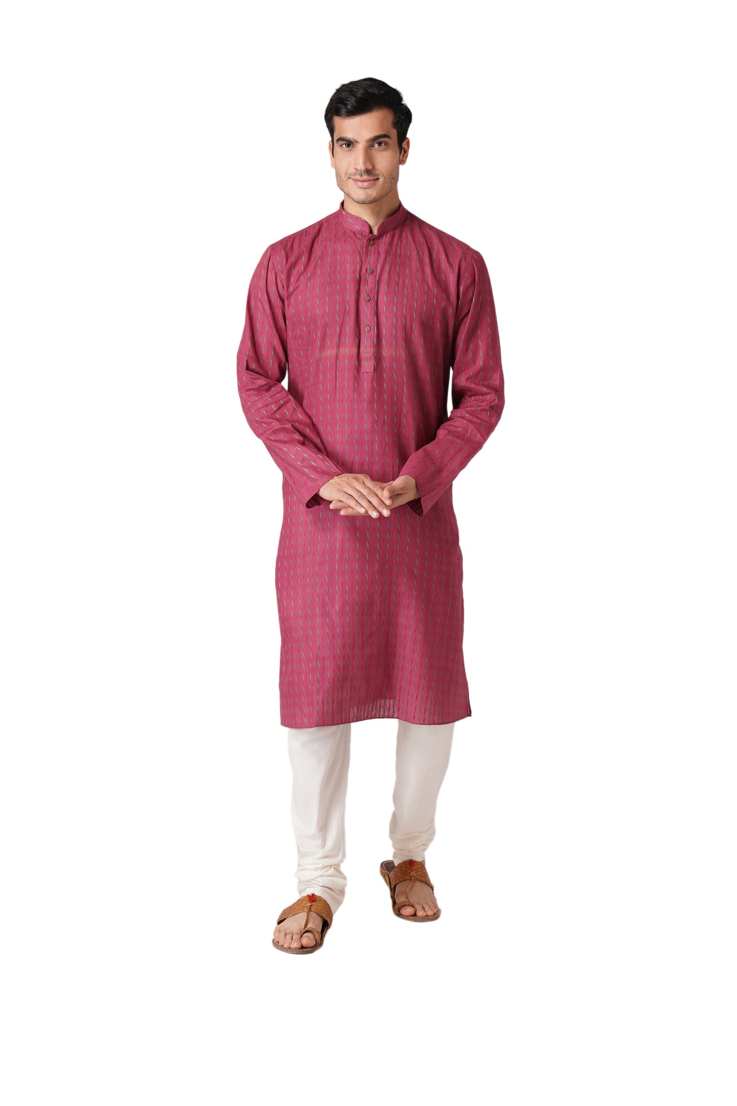 Full Sleeve Self Design Kurta and Churidar Set in Maroon Pure Cotton