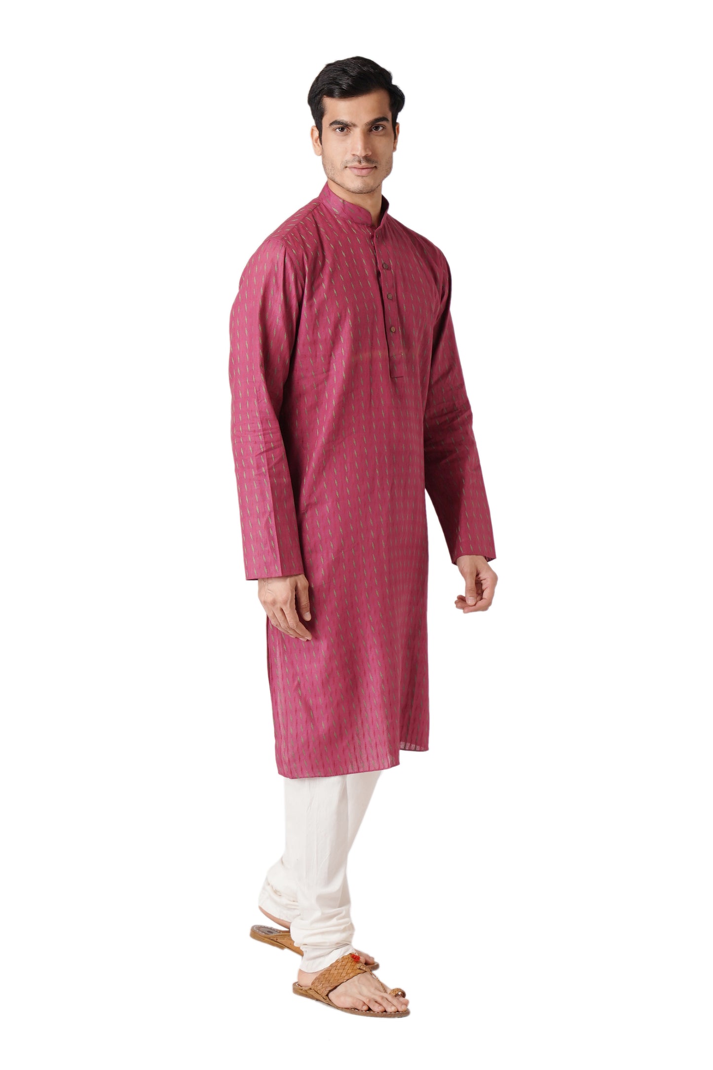 Full Sleeve Self Design Kurta and Churidar Set in Maroon Pure Cotton