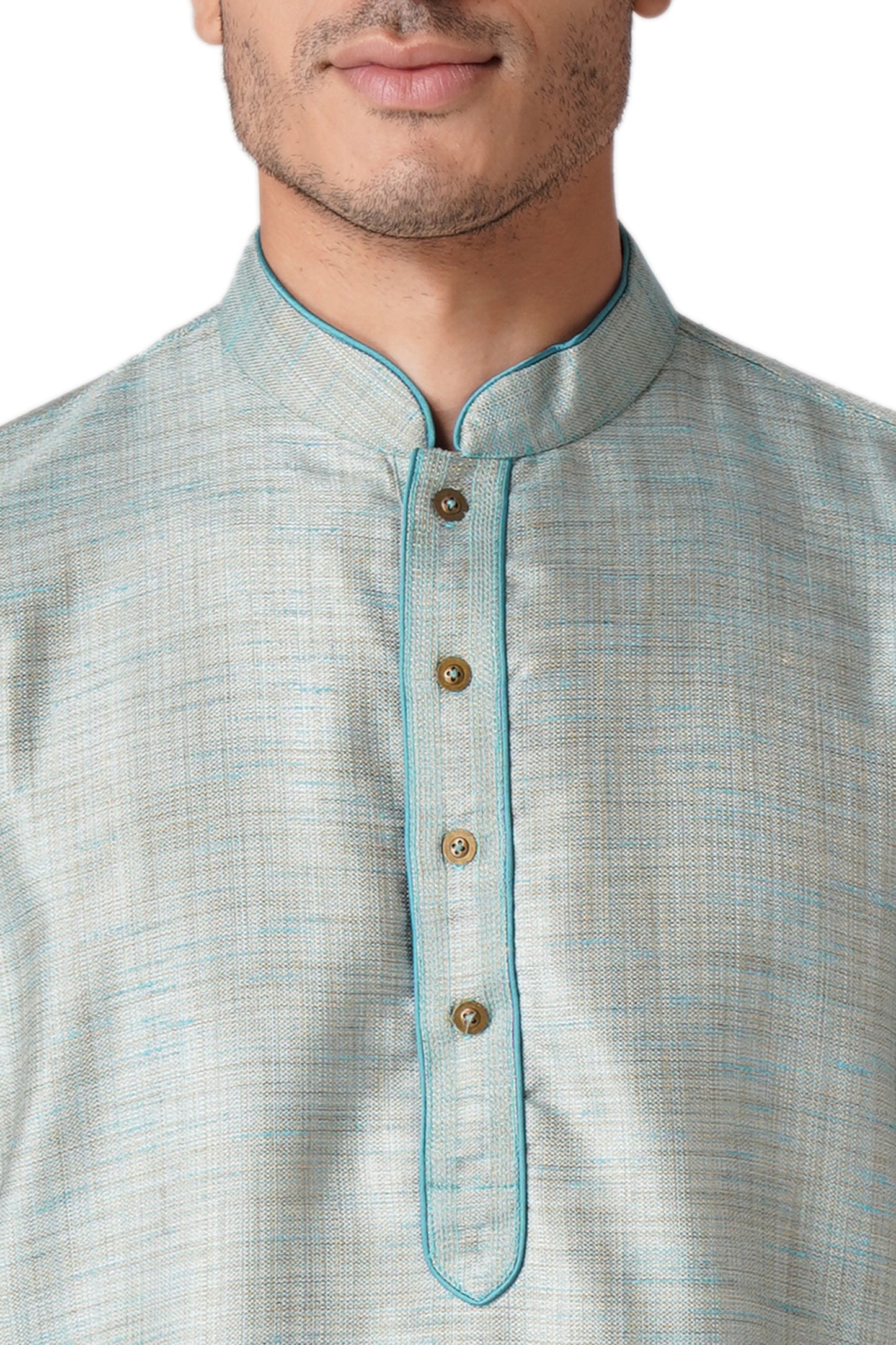 Full Sleeve Self Design Kurta and Churidar Set in Blue Cotton Blend