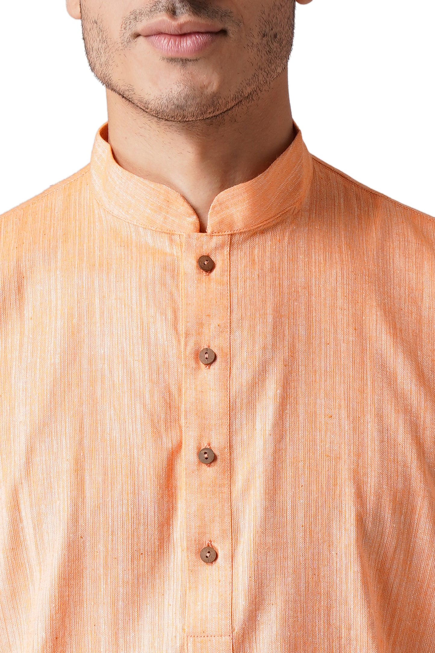 Full Sleeve Solid Kurta and Churidar Set in Orange Khadi Cotton
