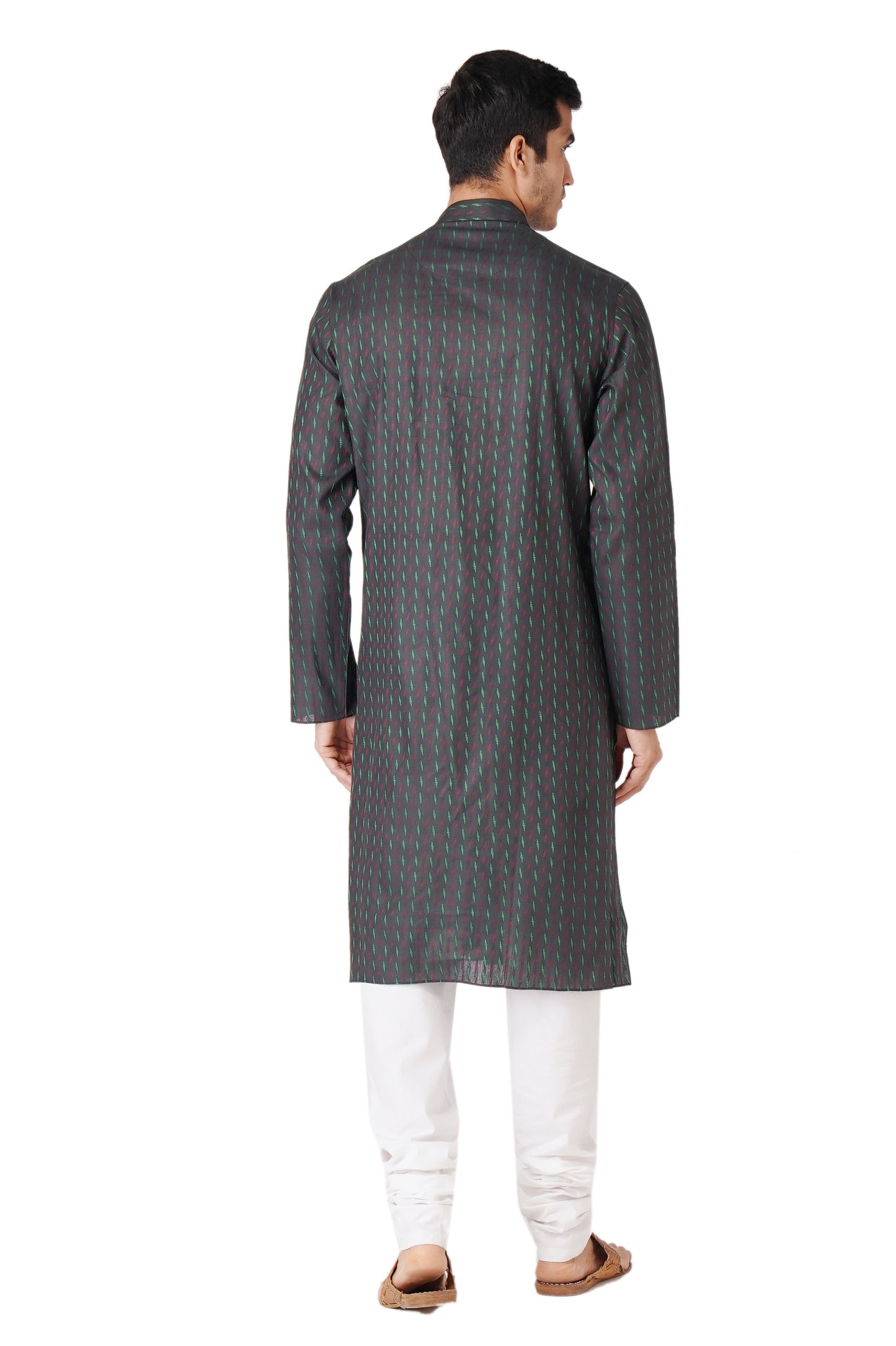 Full Sleeve Self Design Kurta and Churidar Set in Black Pure Cotton