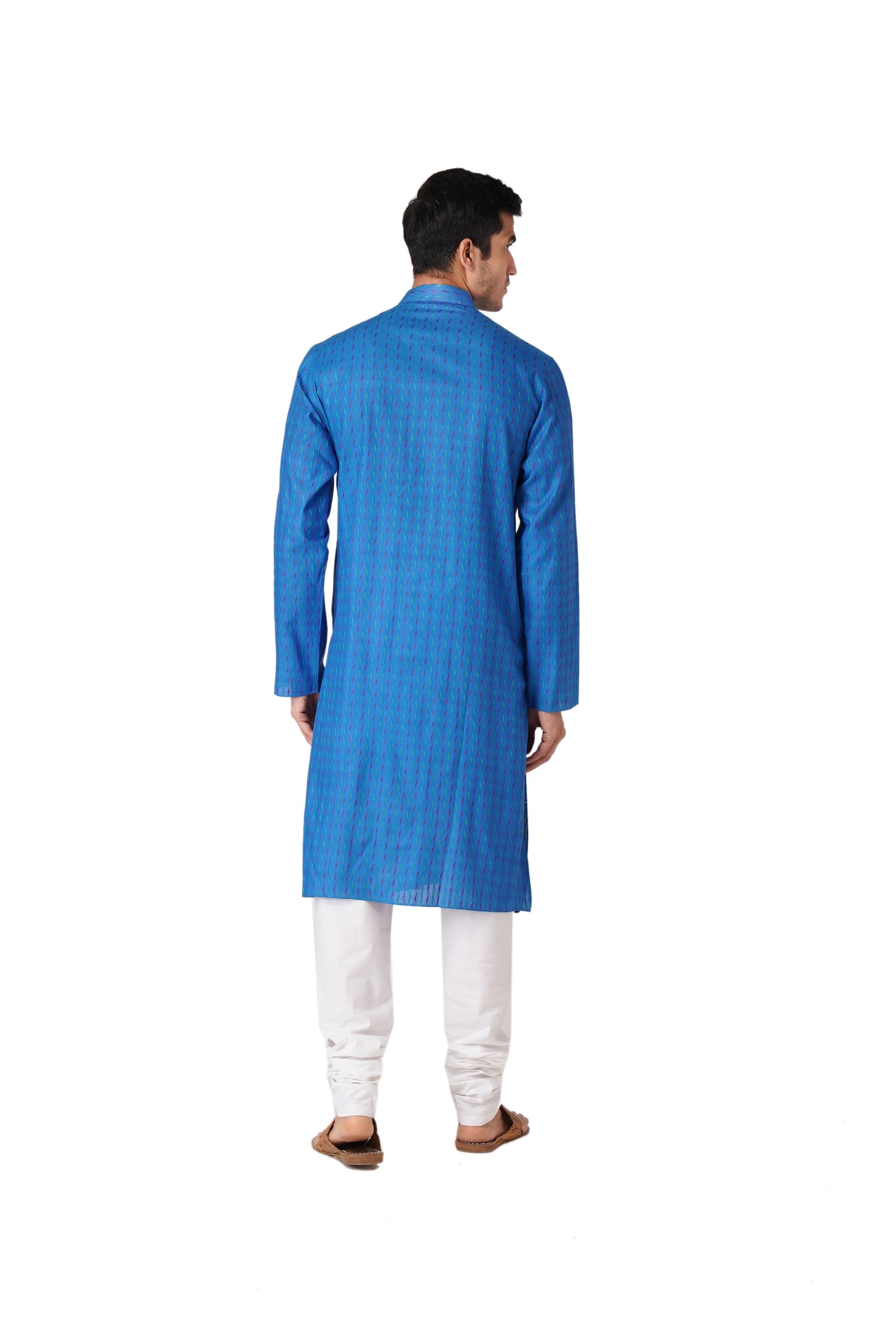 Full Sleeve Self Design Kurta and Churidar Set in Blue Pure Cotton