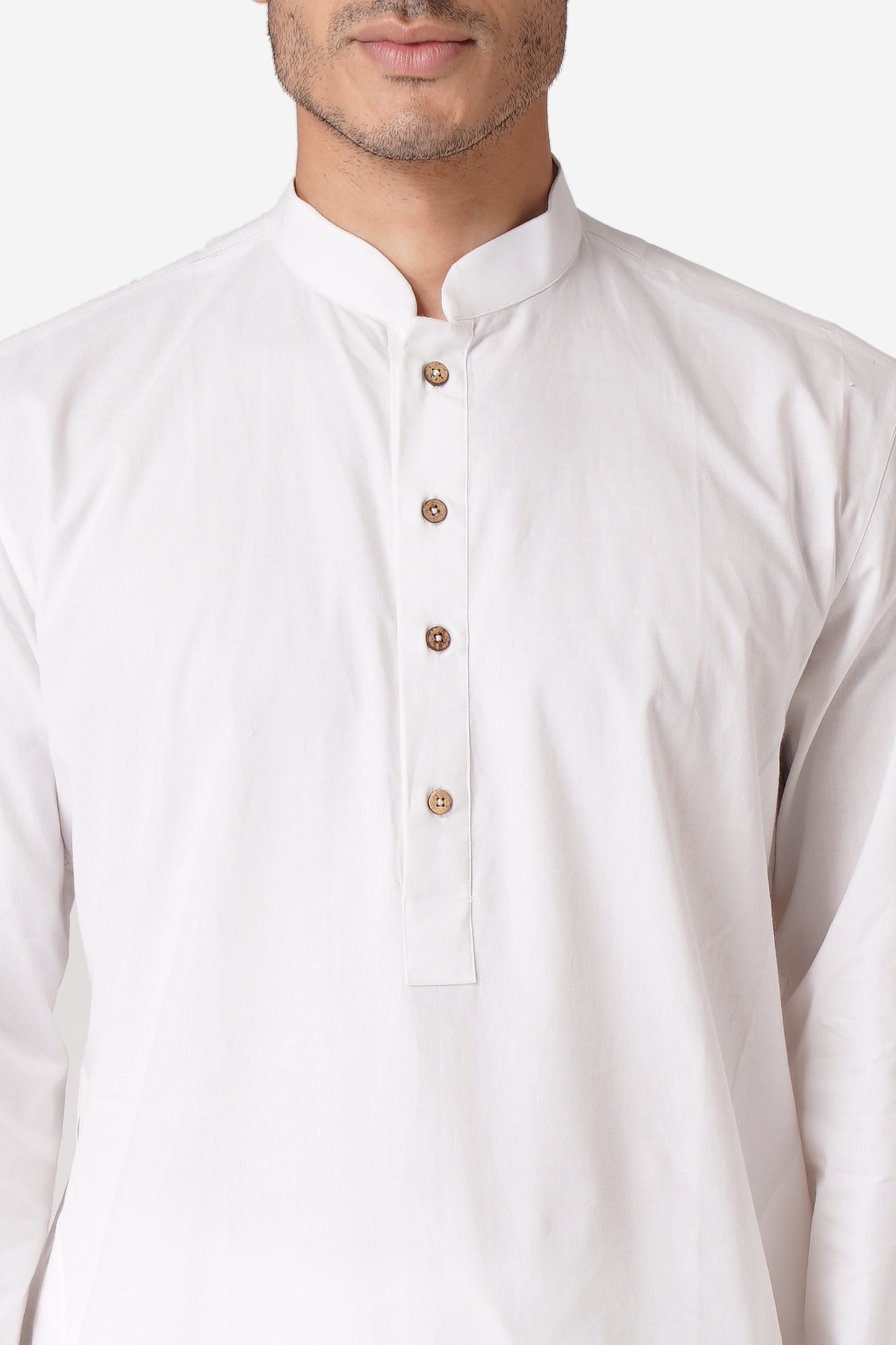 Full Sleeve Solid Kurta and Churidar Set in White Pure Cotton