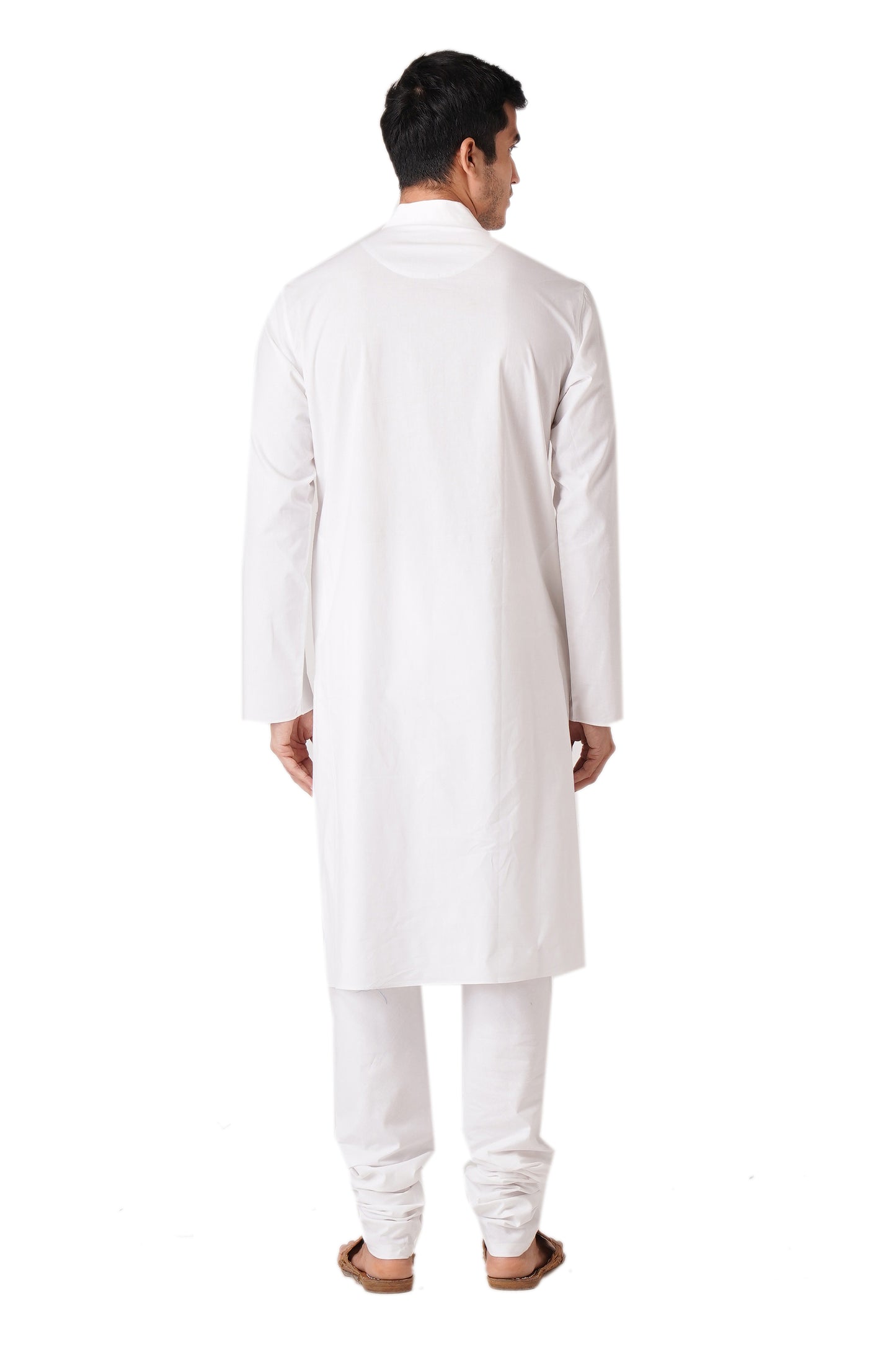 Full Sleeve Solid Kurta and Churidar Set in White Pure Cotton