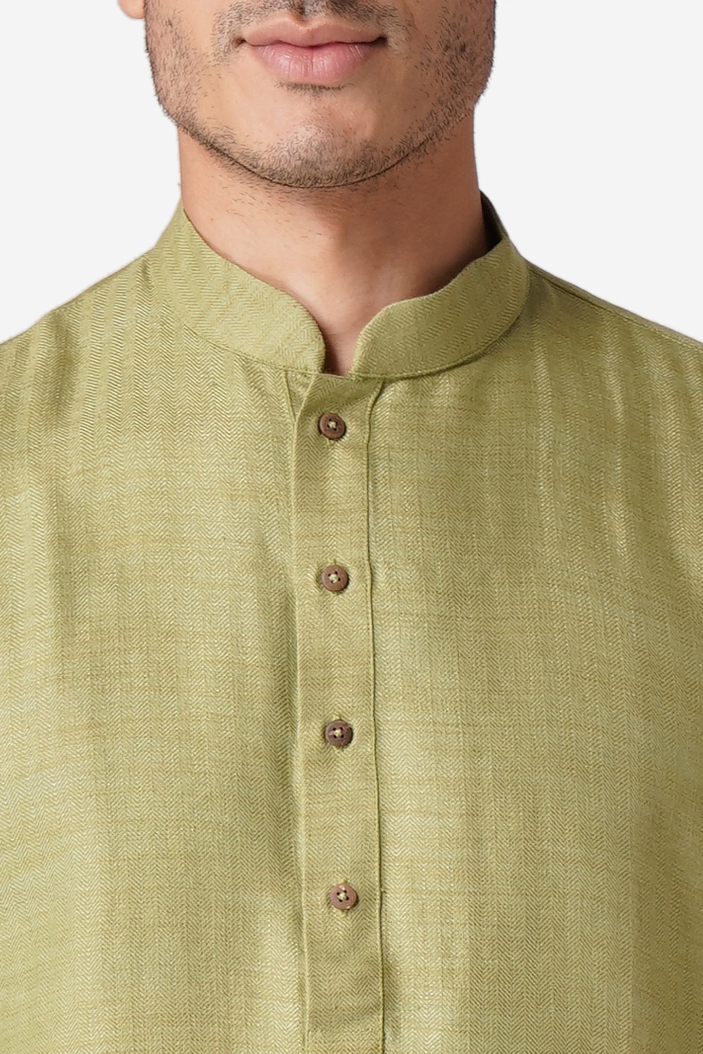 Full Sleeve Geometric Print Kurta and Churidar Set in Green Pure Cotton
