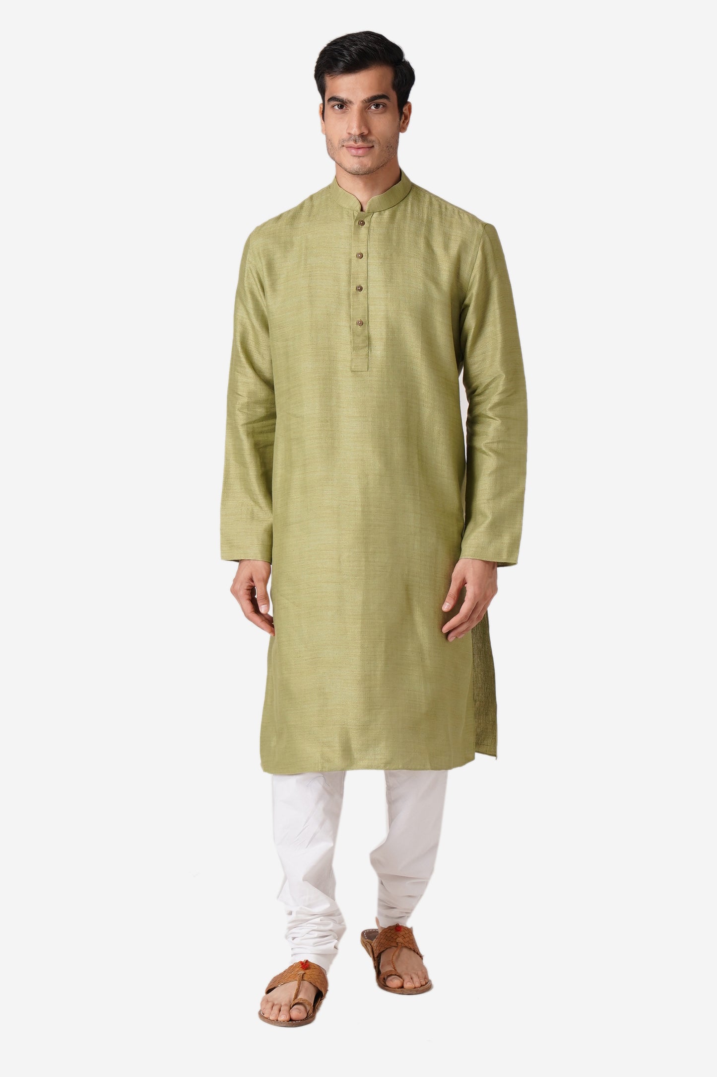 Full Sleeve Geometric Print Kurta and Churidar Set in Green Pure Cotton