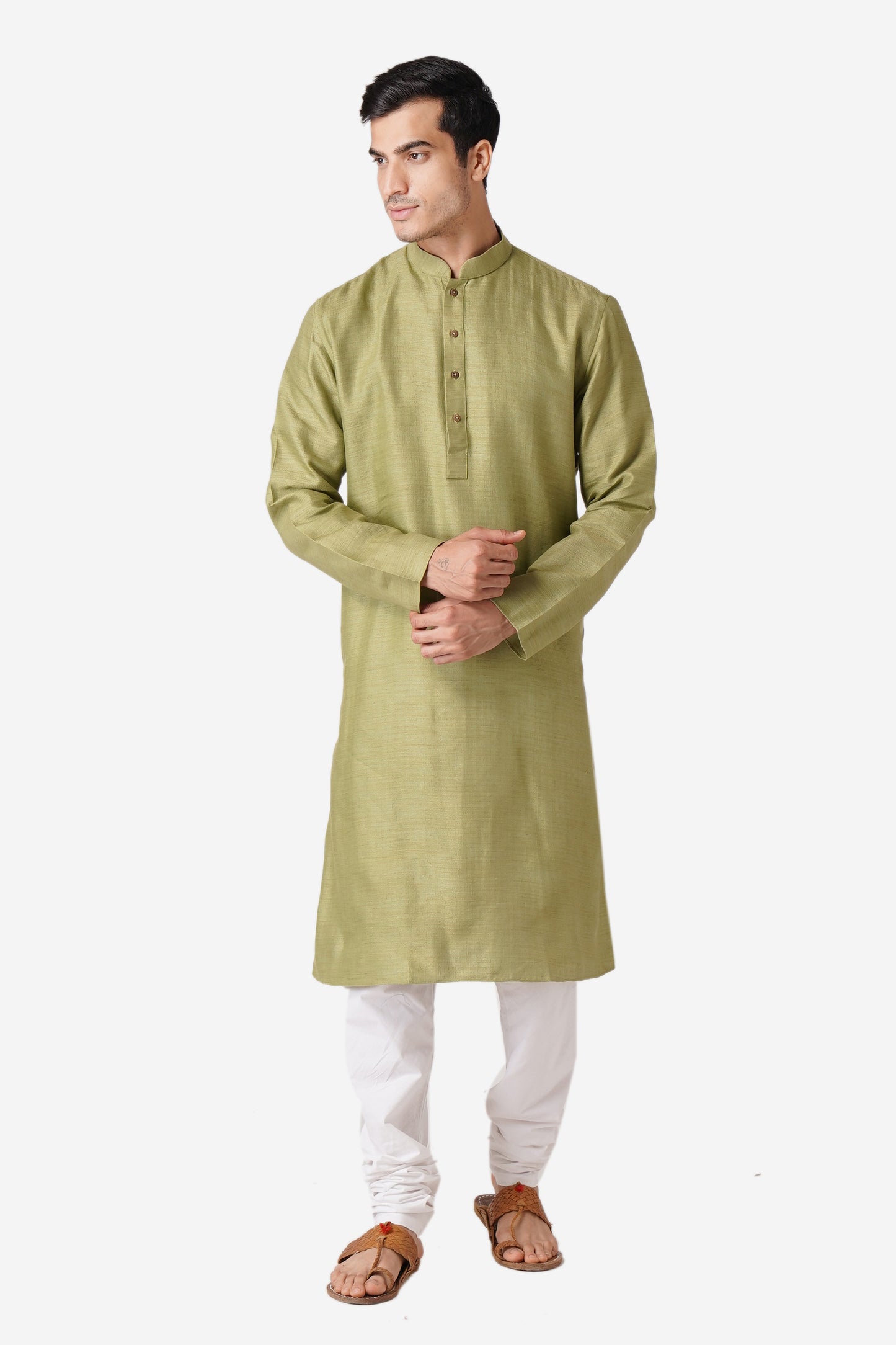 Full Sleeve Geometric Print Kurta and Churidar Set in Green Pure Cotton