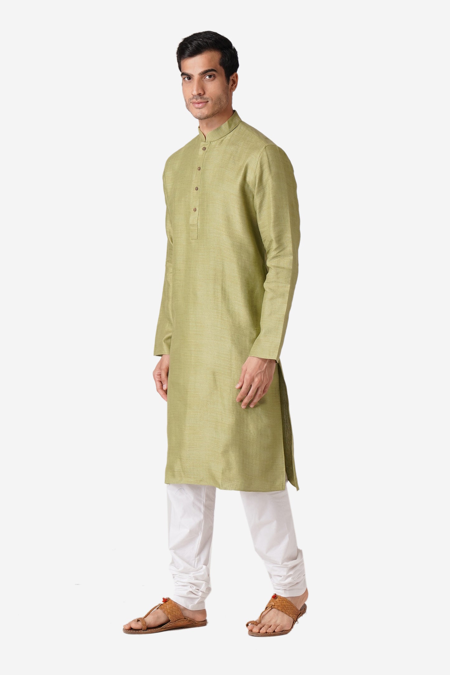 Full Sleeve Geometric Print Kurta and Churidar Set in Green Pure Cotton