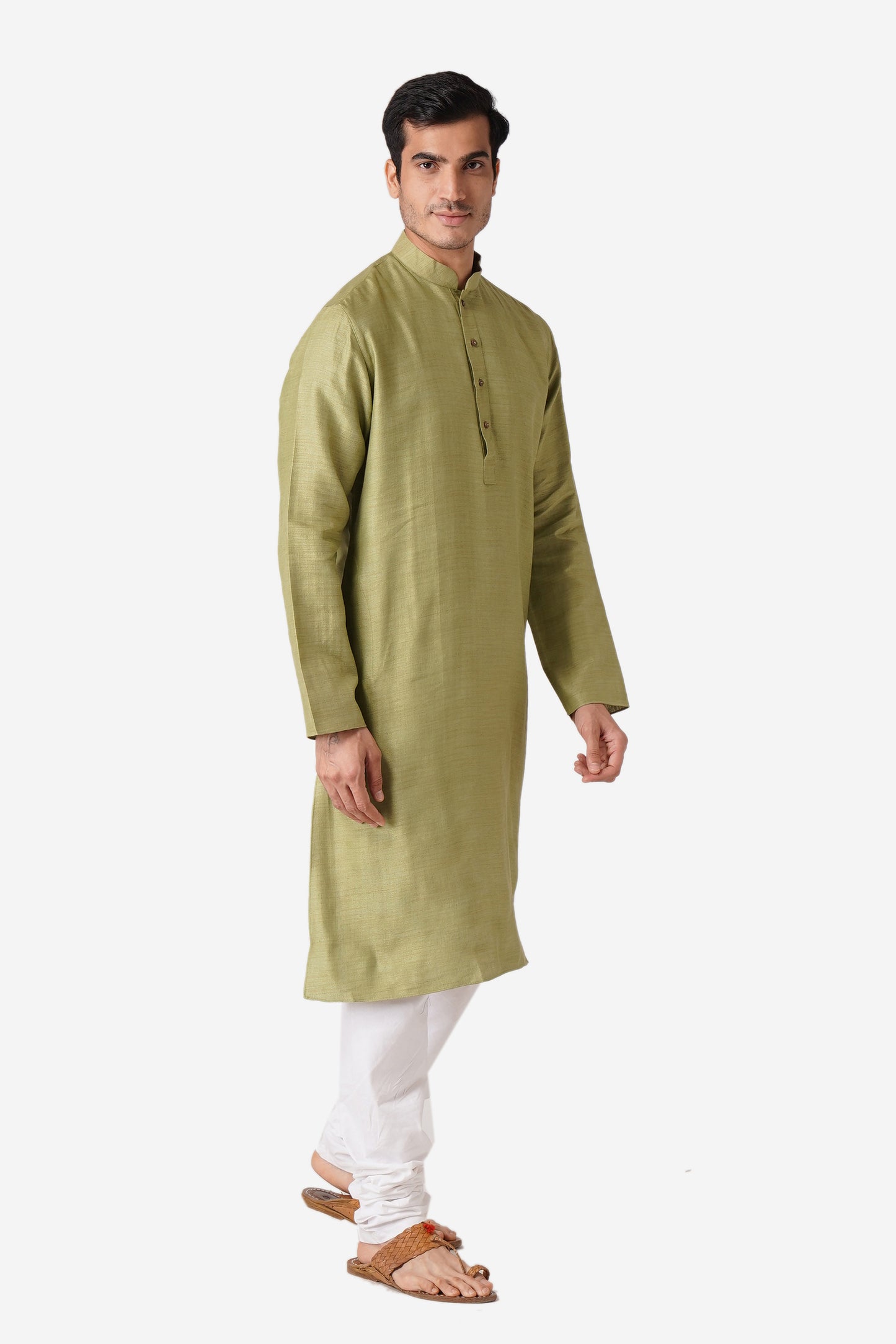 Full Sleeve Geometric Print Kurta and Churidar Set in Green Pure Cotton