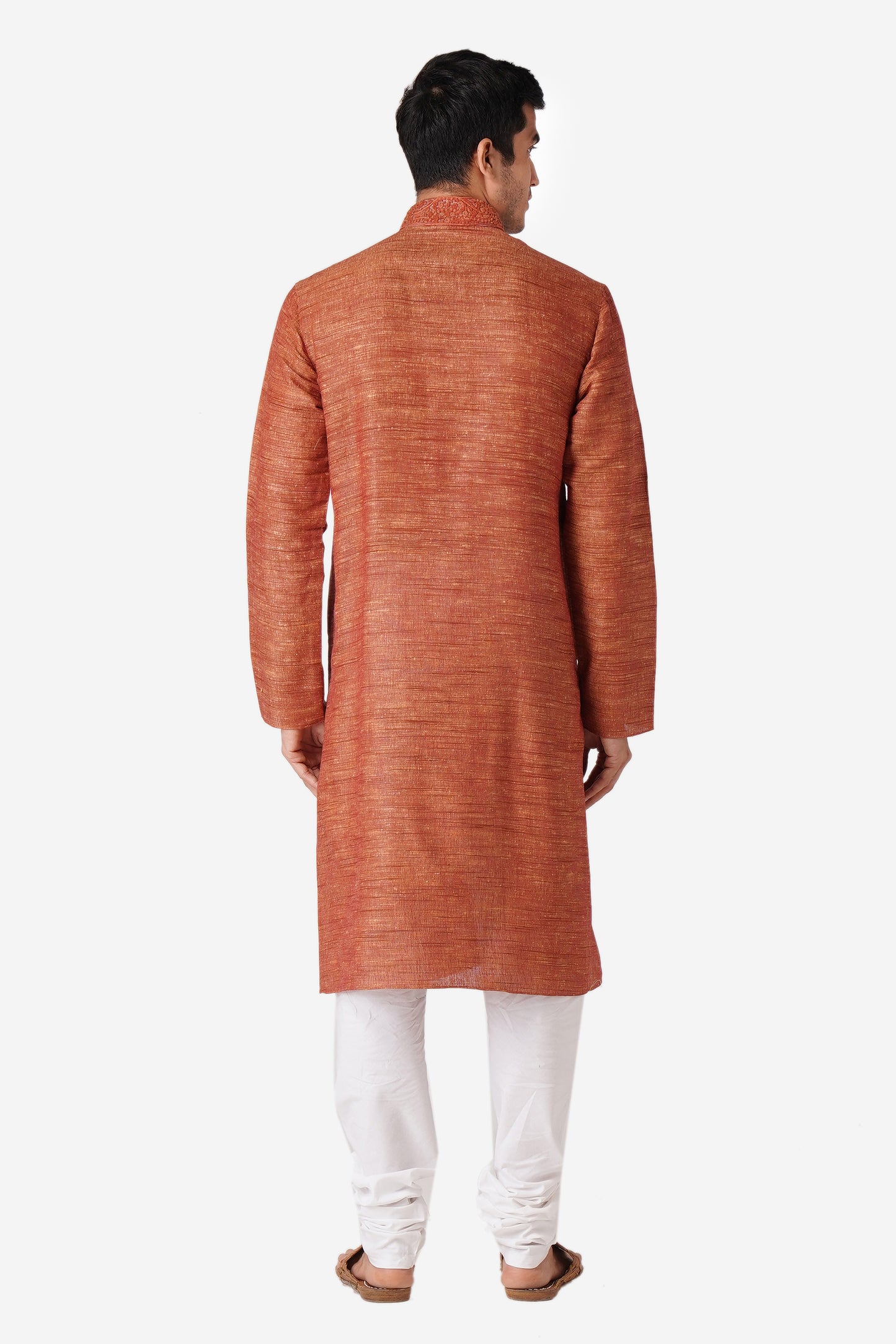 Full Sleeve Solid Kurta and Churidar Set in Red Khadi Cotton