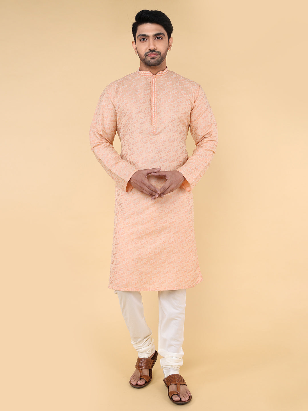 Men Kurta Pyjama Set (Peach)
