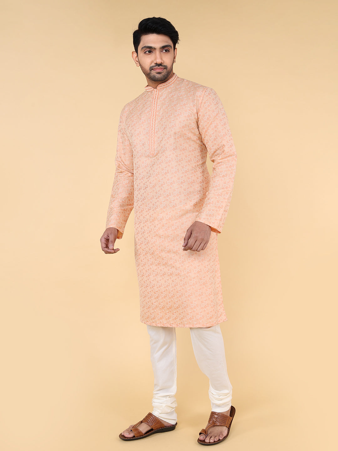 Men Kurta Pyjama Set (Peach)