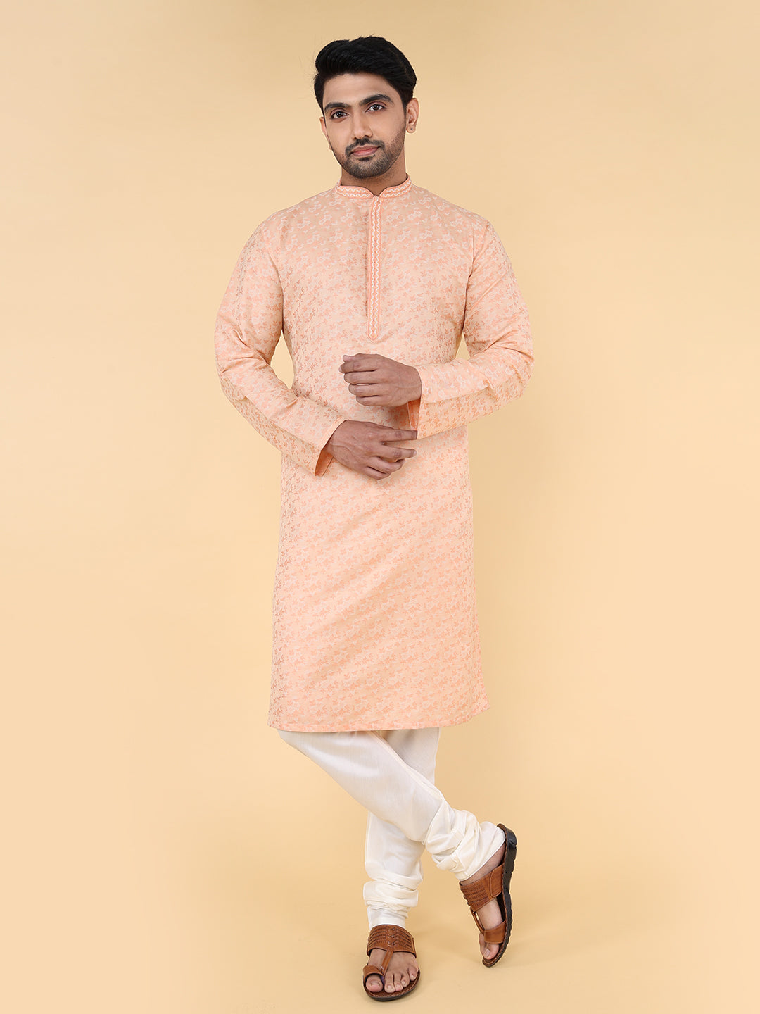 Men Kurta Pyjama Set (Peach)