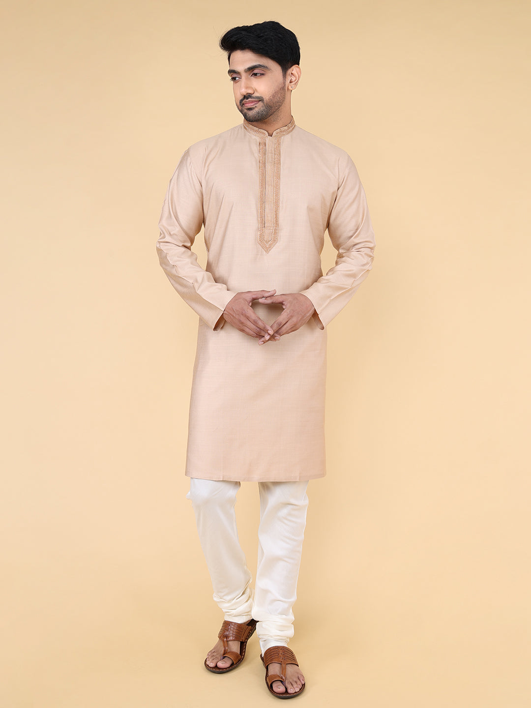 Zois Men Kurta Pyjama Set (Light Beige)