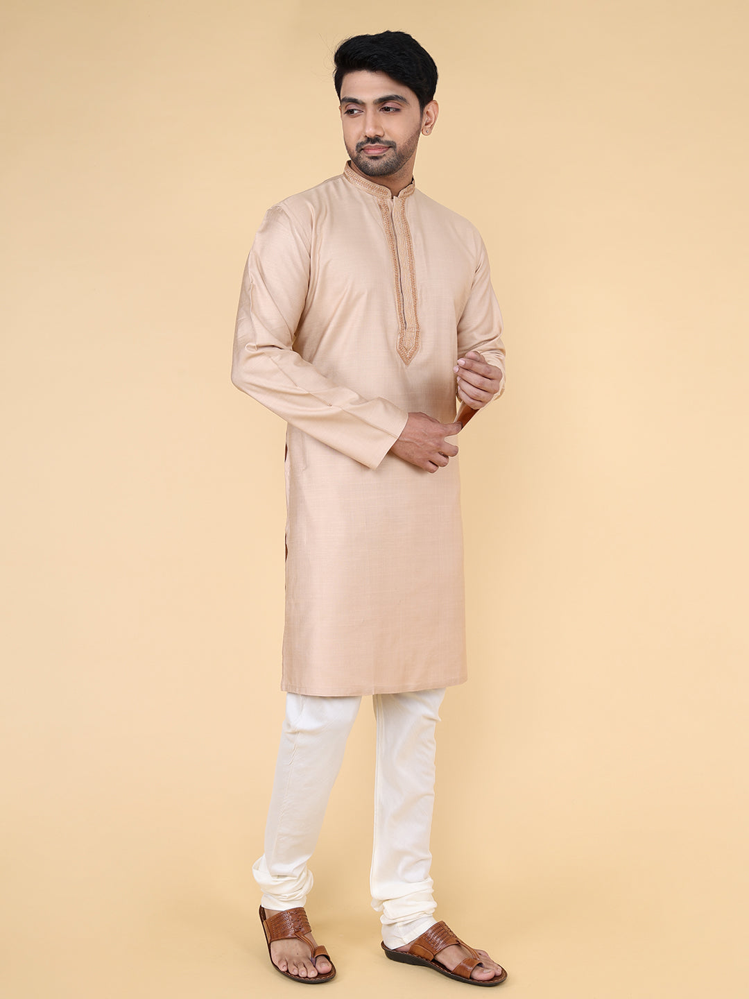 Zois Men Kurta Pyjama Set (Light Beige)