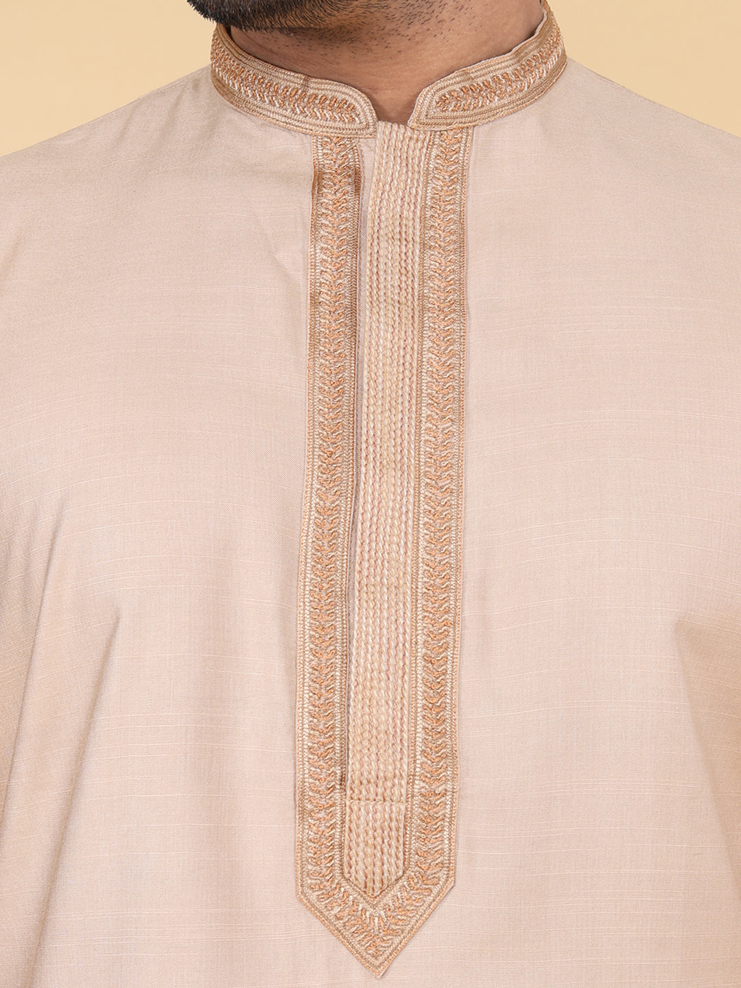 Zois Men Kurta Pyjama Set (Light Beige)