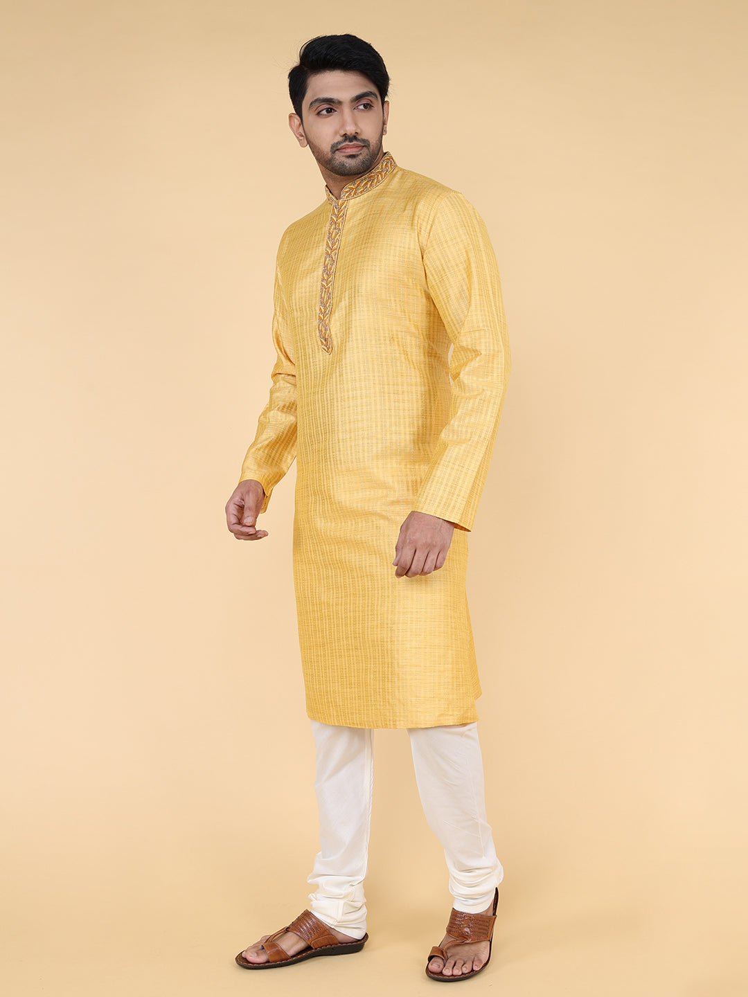 Men Kurta Pyjama Set (Mustard)