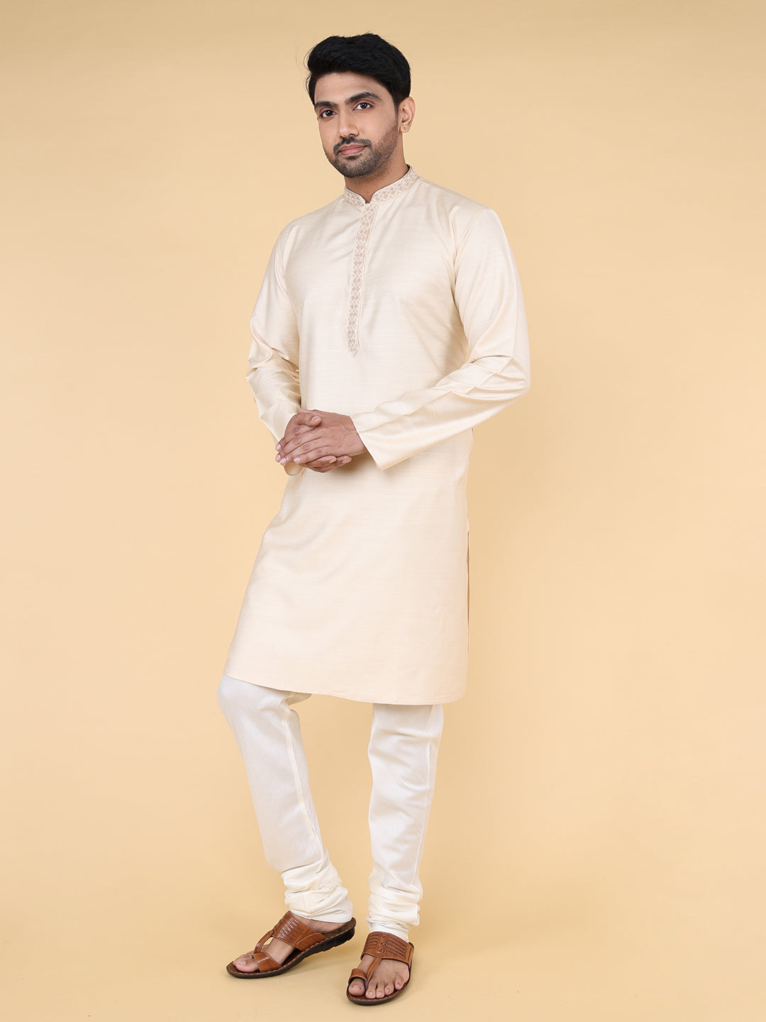 Men Kurta Pyjama Set (Light Beige)