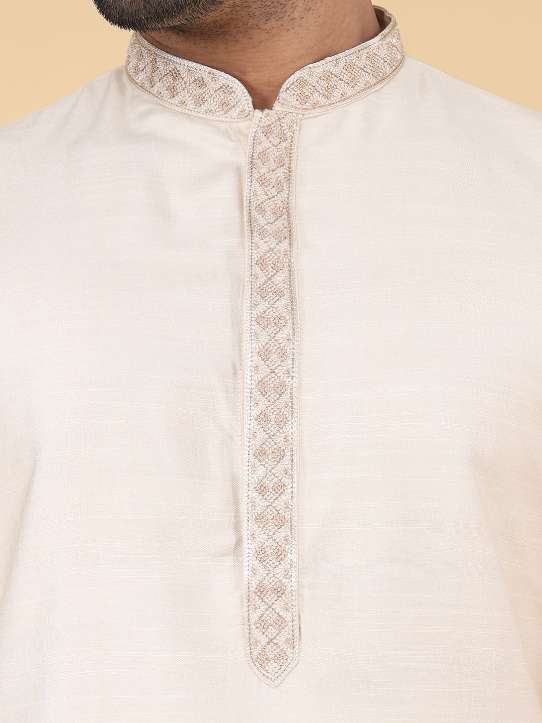 Men Kurta Pyjama Set (Light Beige)