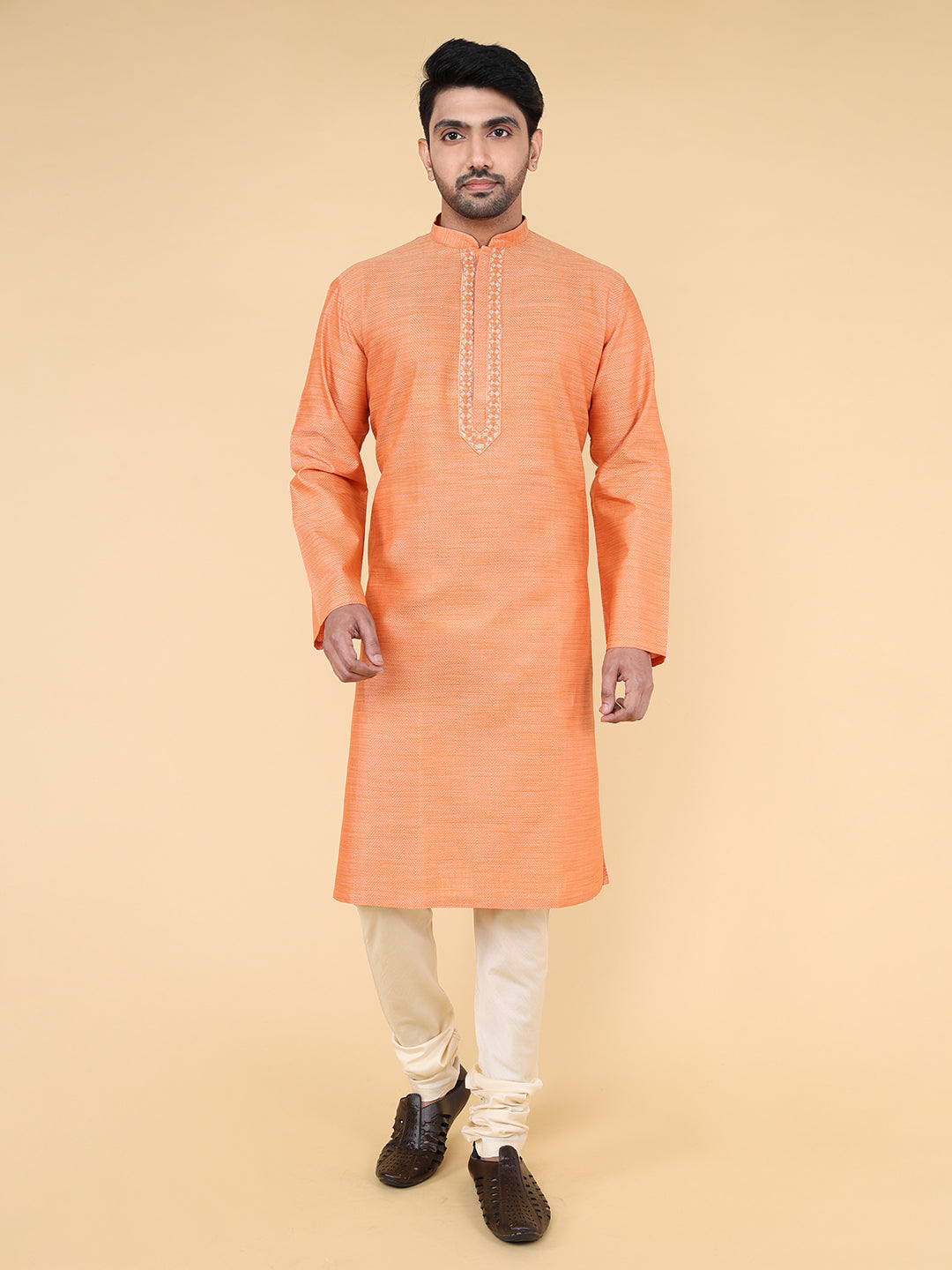 Men Kurta Pyjama Set (Orange)
