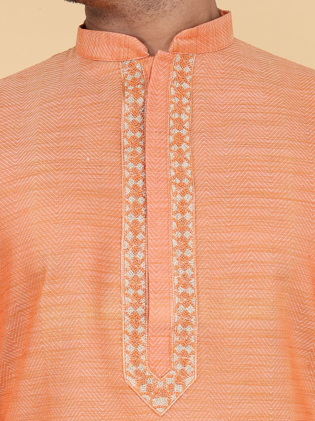 Men Kurta Pyjama Set (Orange)