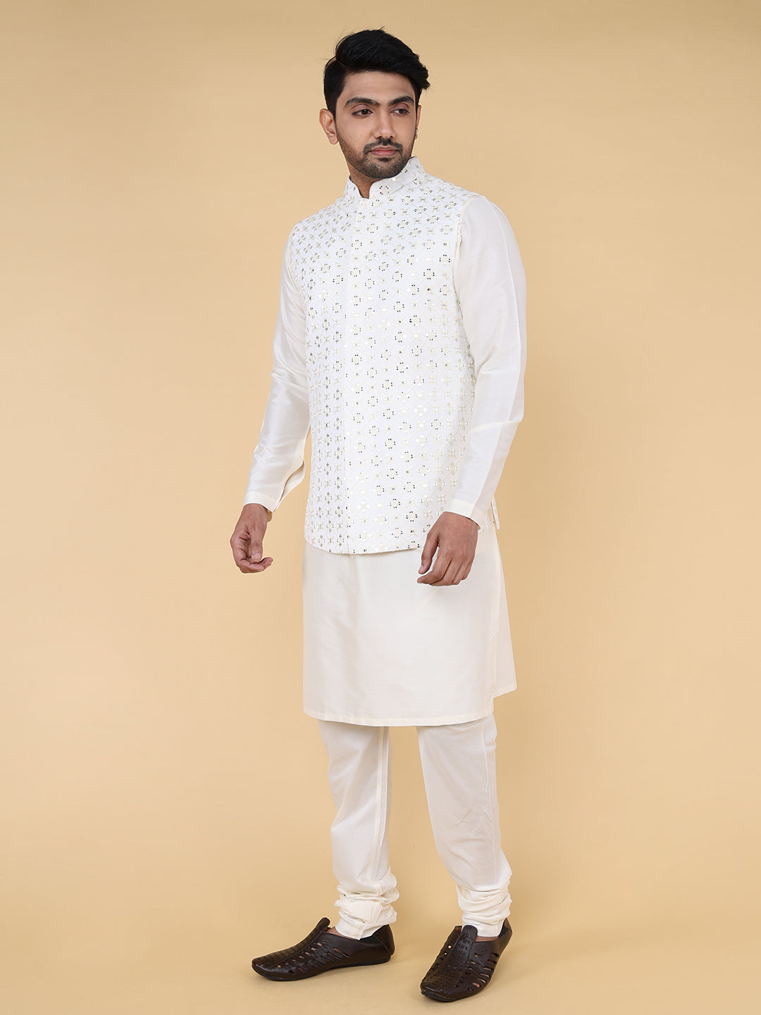 Cream allover mirror work Jacket