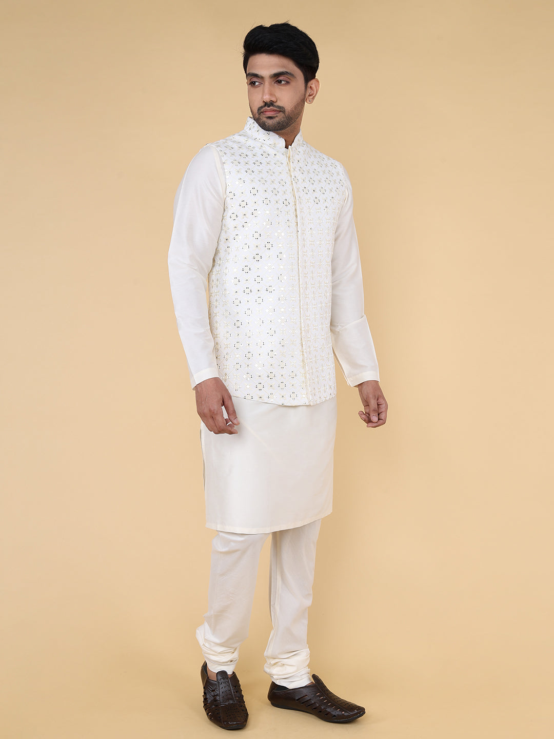 Cream allover mirror work Jacket