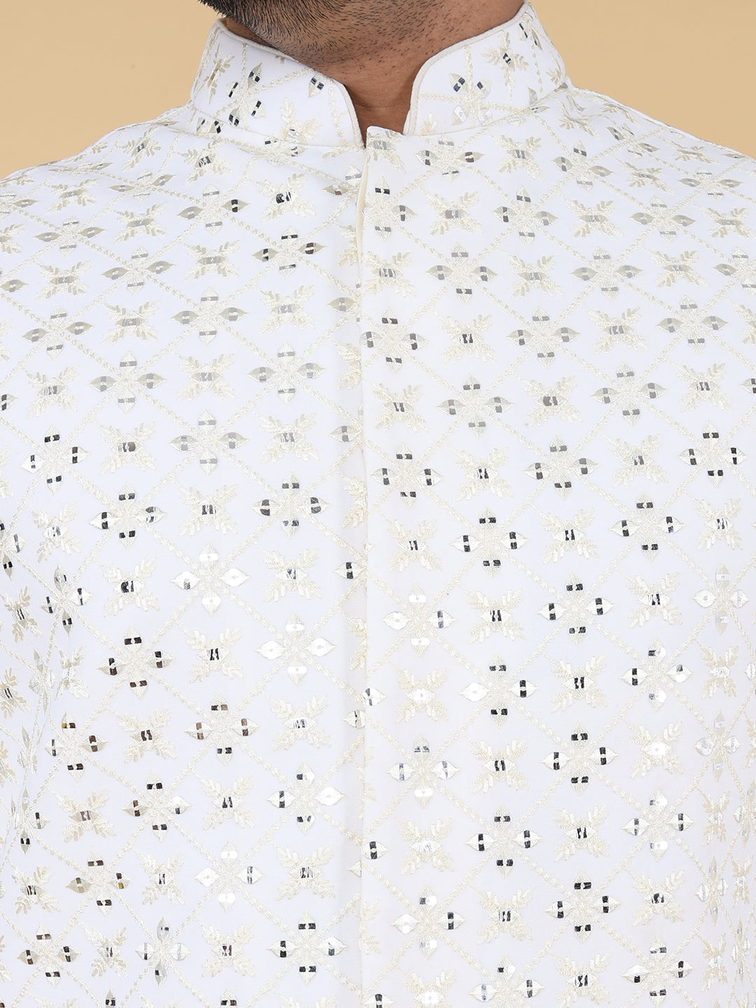 Cream allover mirror work Jacket