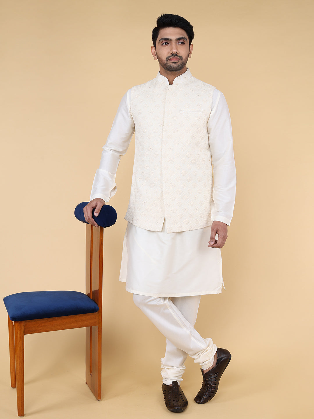 Cream all over thread work Jacket