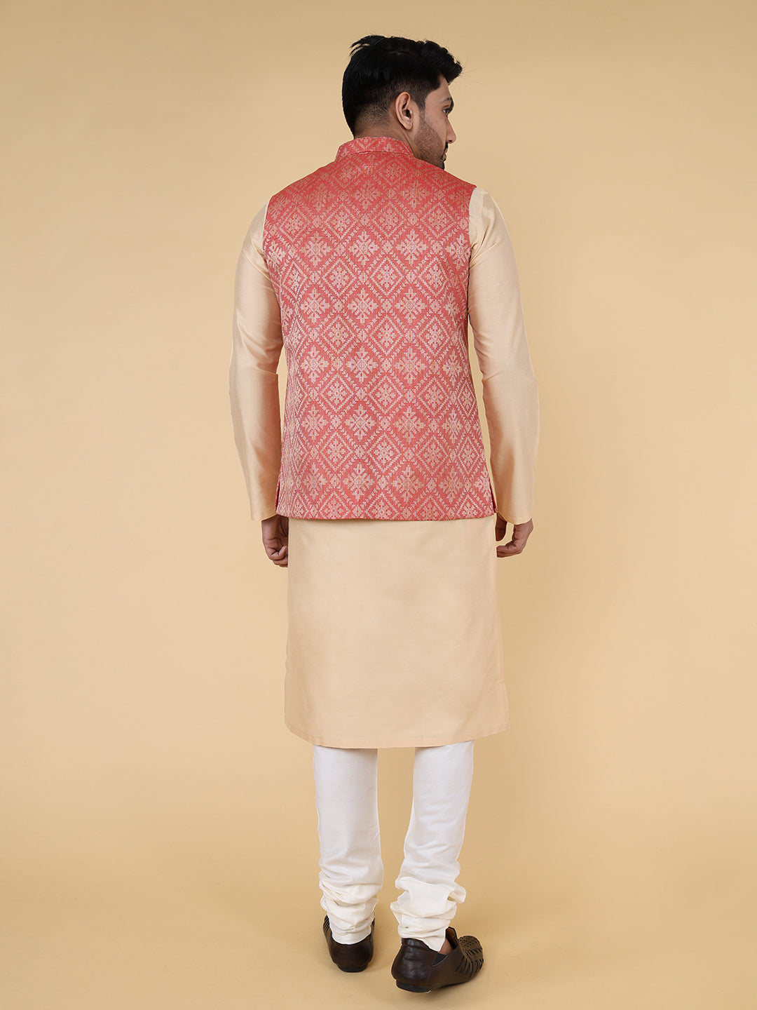 Red and beige self jaquard Jacket