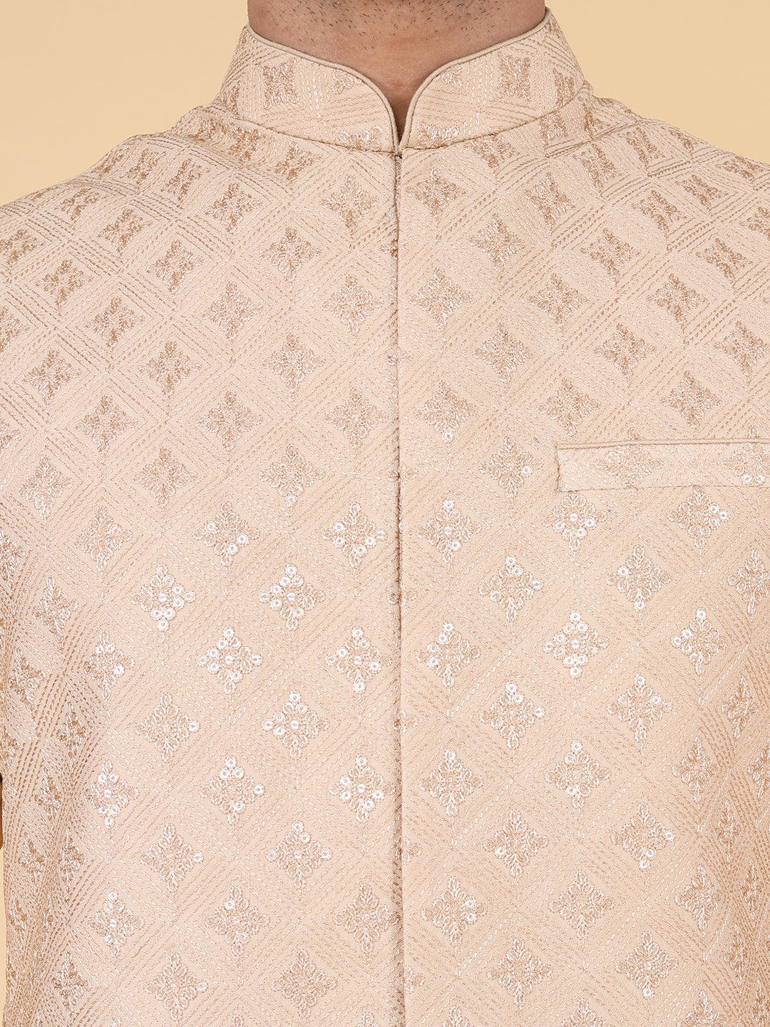 Beige all over thread and sequins work Jacket