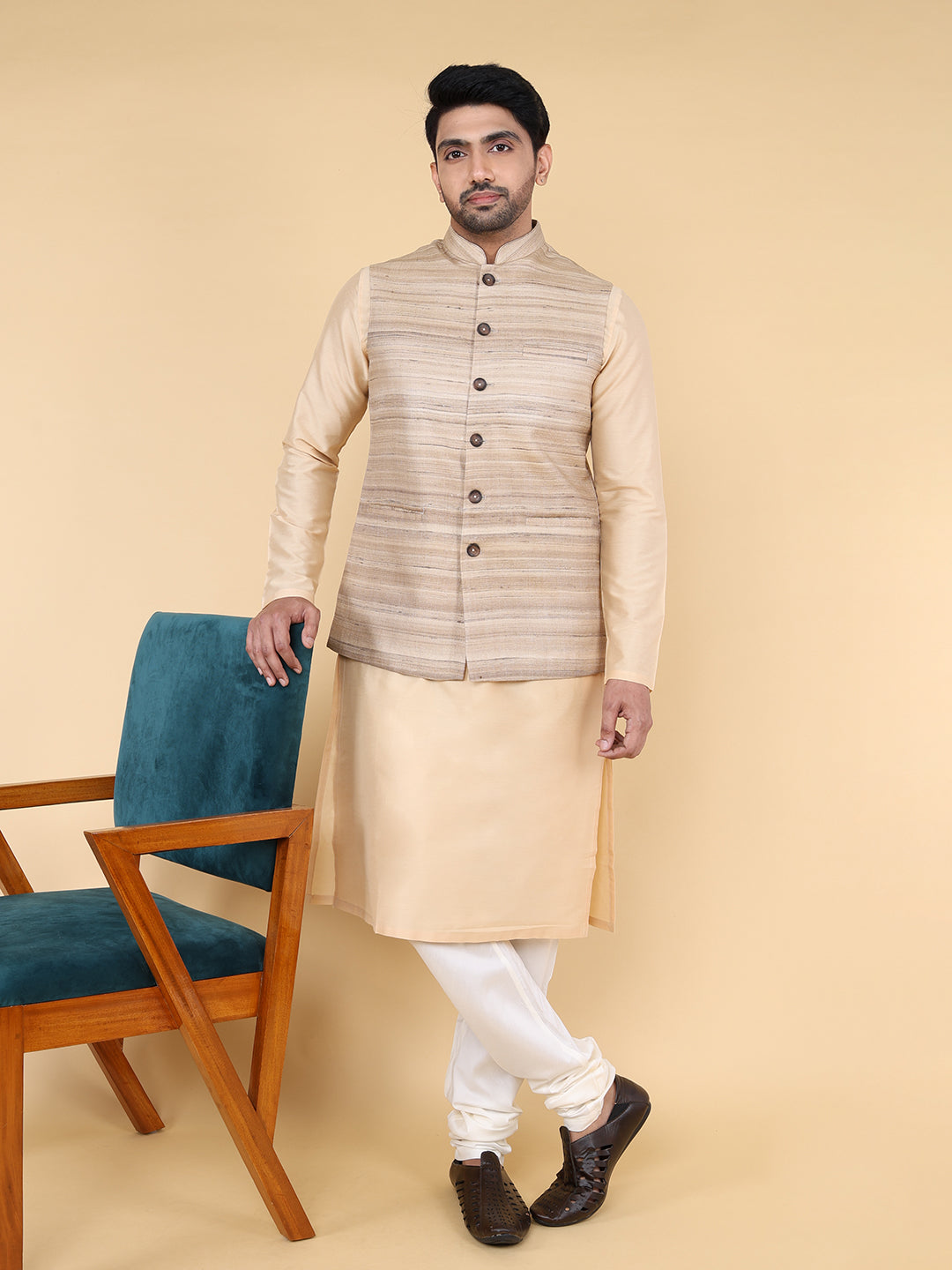 Dark beige self Jacket