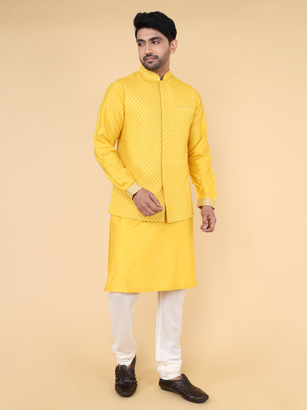 Mustard all over thread work Jacket