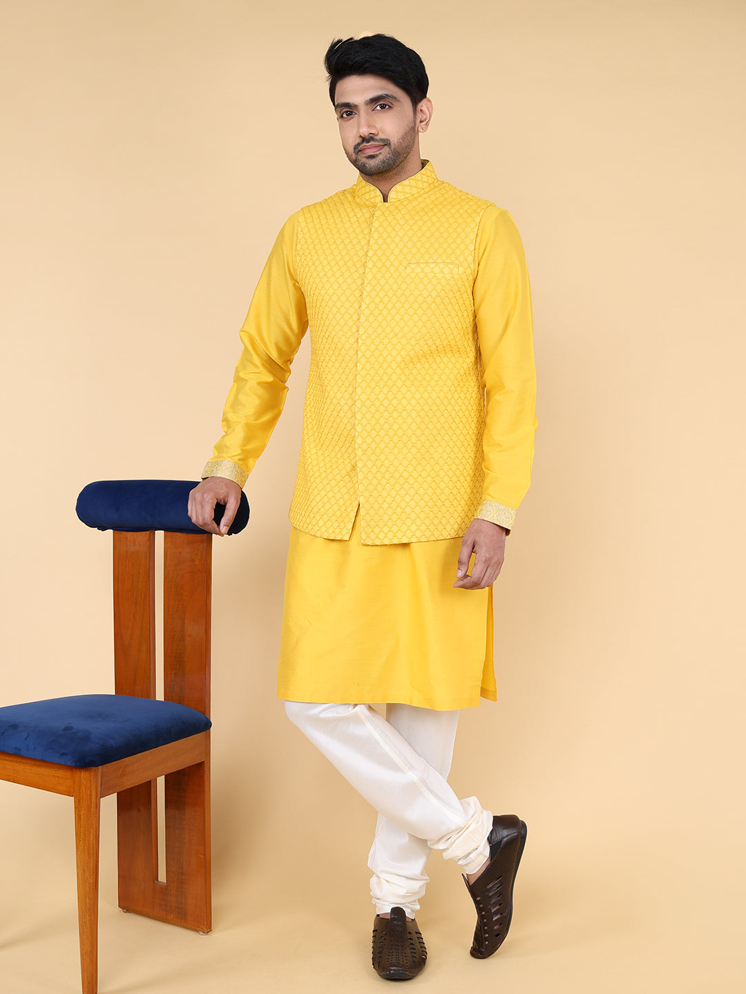 Mustard all over thread work Jacket