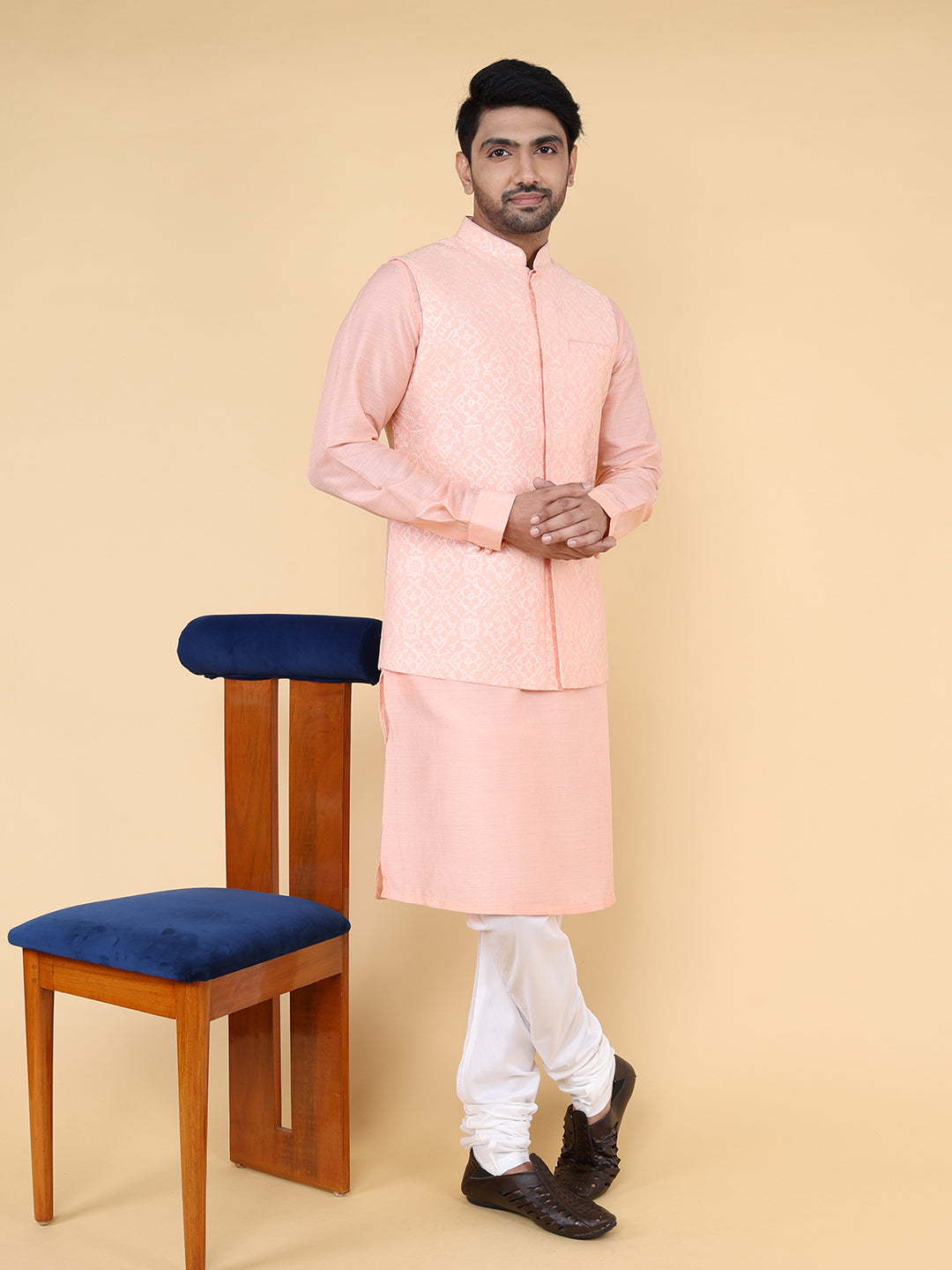 Light pink all over geometric embroidered Jacket