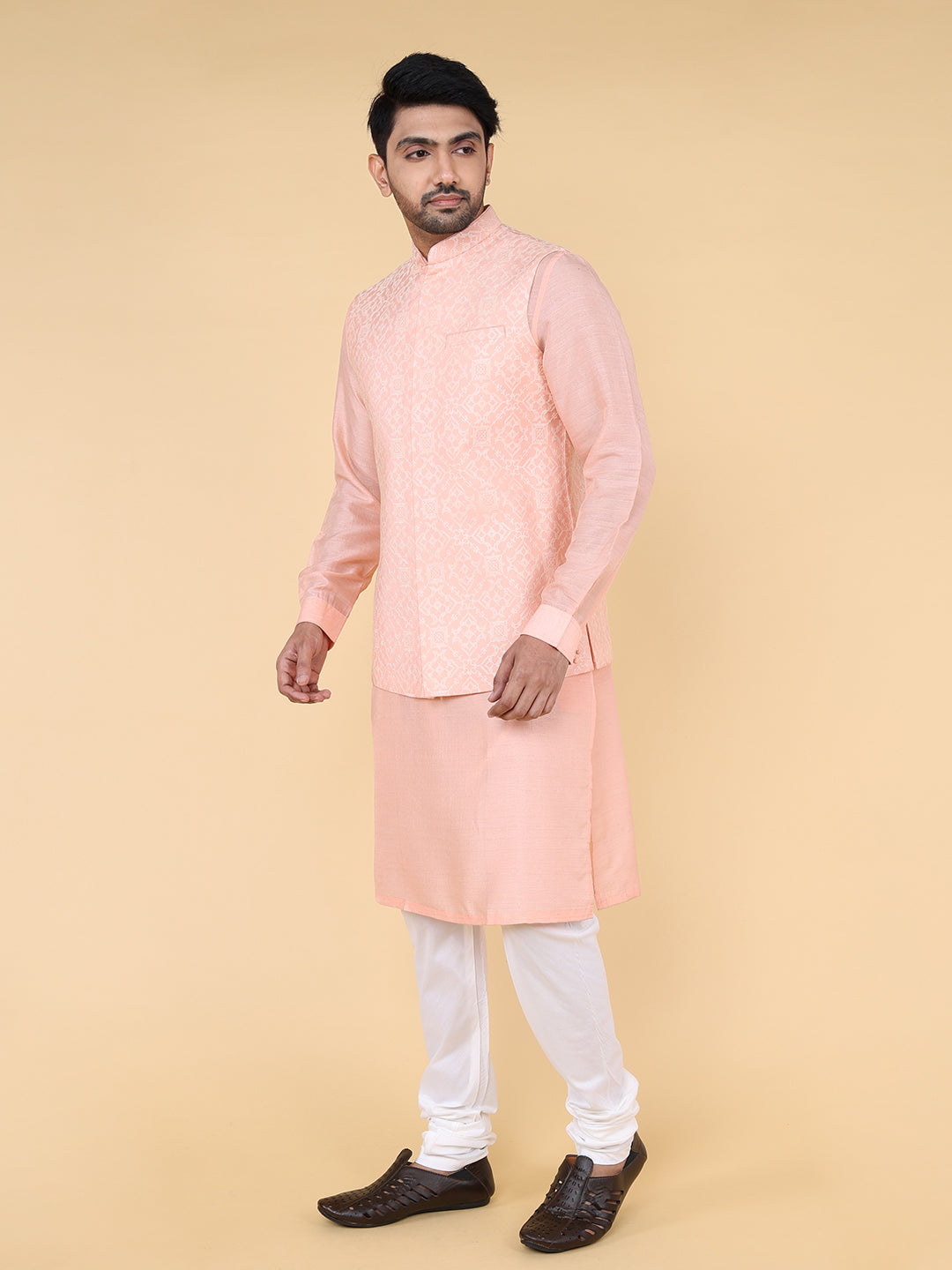 Light pink all over geometric embroidered Jacket