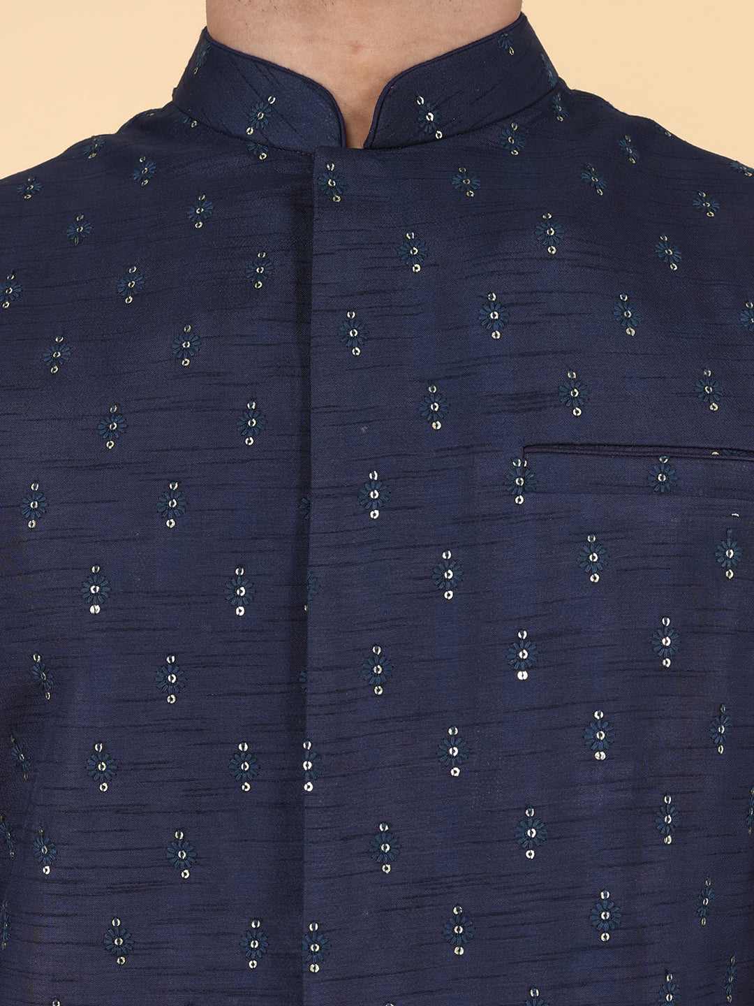 Navy blue all over thread and sequins work Jacket