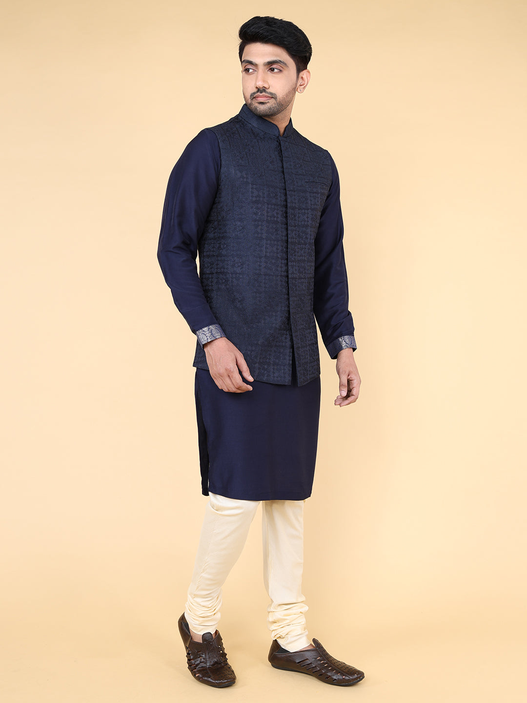 Navy blue all over thread work Jacket