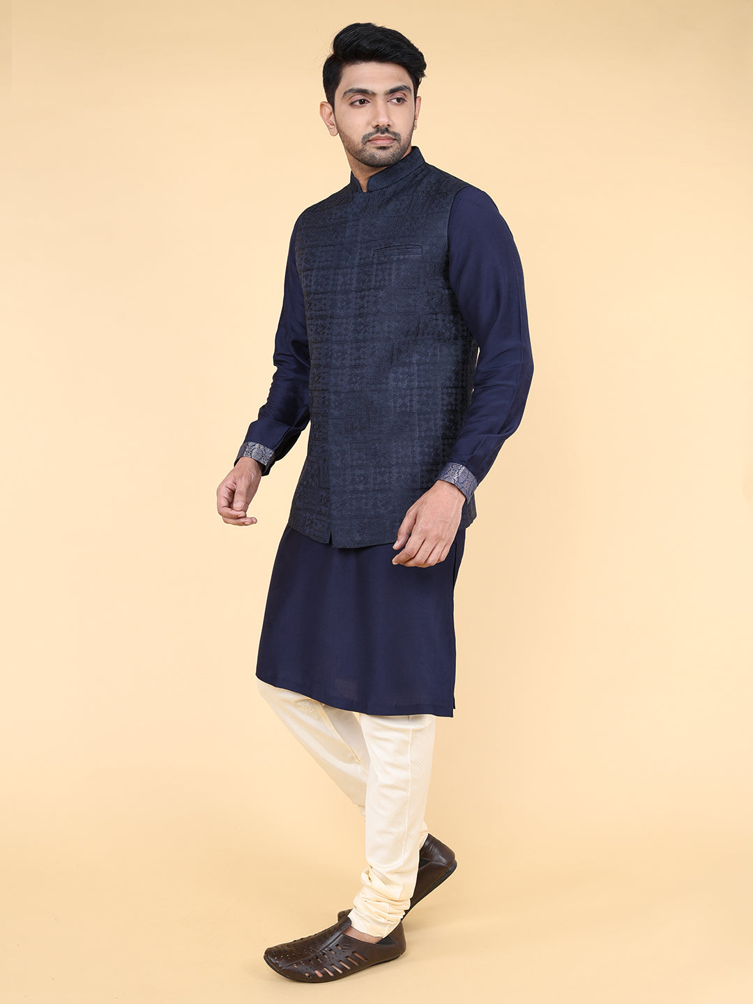 Navy blue all over thread work Jacket