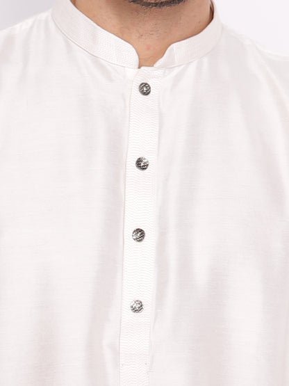 Full Sleeve Solid Kurta and Pyjama Set in White Cotton Blend