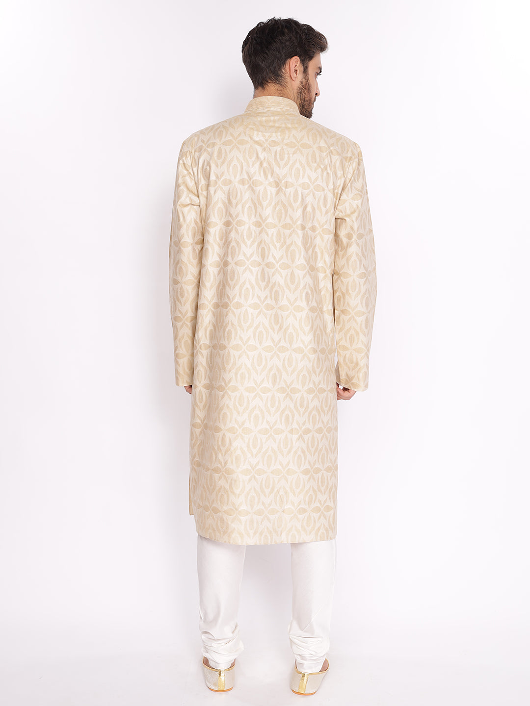 Full Sleeve Printed Kurta and Pyjama Set in Beige Pure Cotton