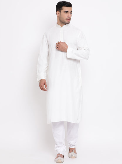 Full Sleeve Solid Kurta and Churidar Set in White Khadi Cotton