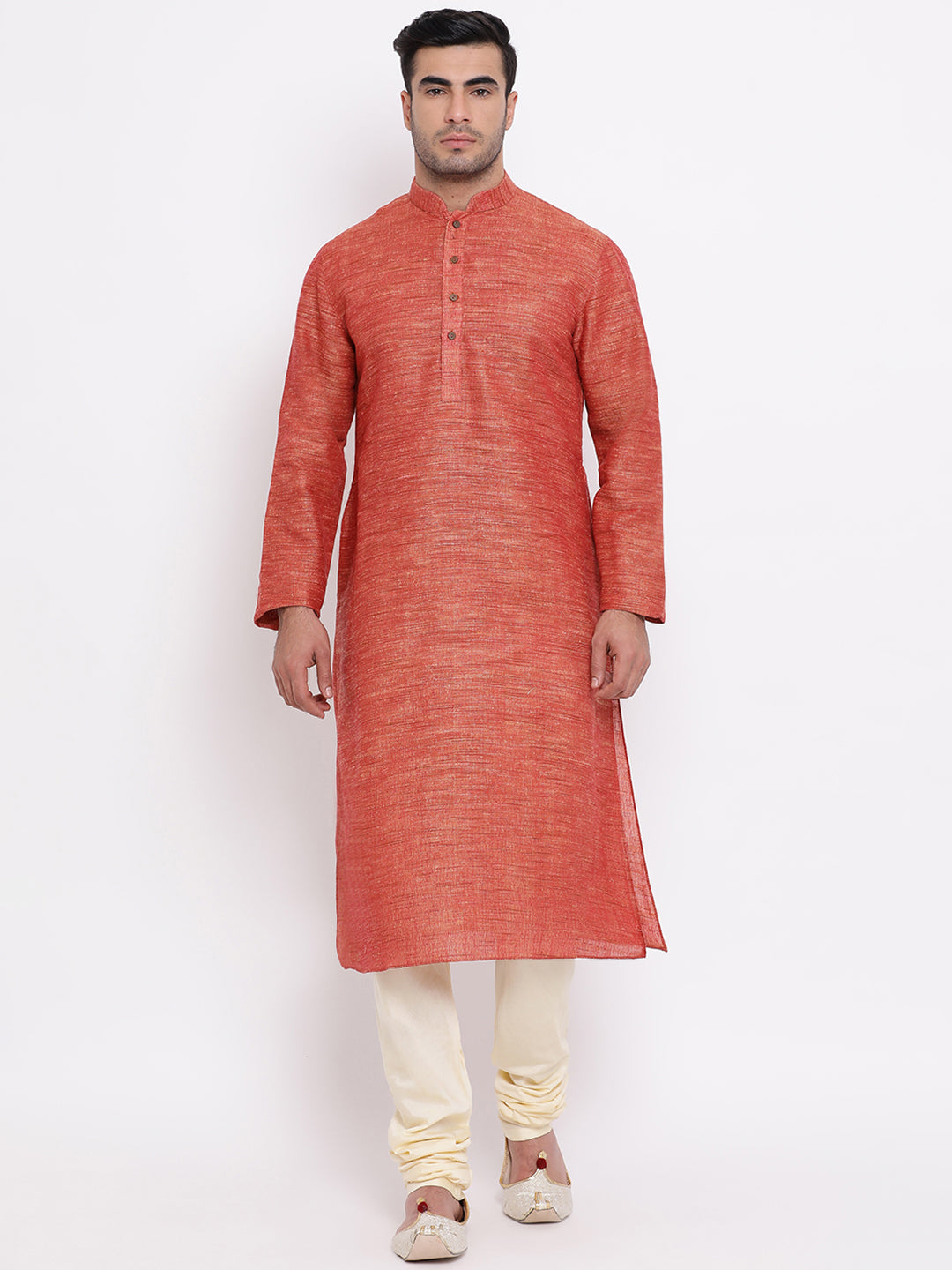 Full Sleeve Solid Kurta and Churidar Set in Brown Khadi Cotton