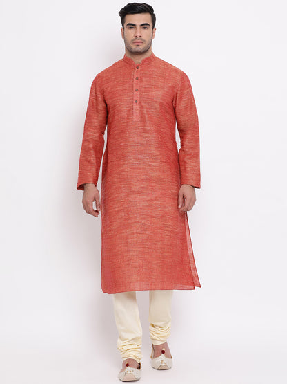 Full Sleeve Solid Kurta and Churidar Set in Brown Khadi Cotton