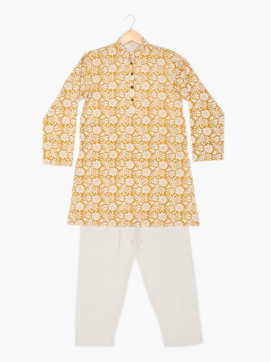 Boys Festive & Party Kurta and Pyjama Set (Gold Pack of 1)